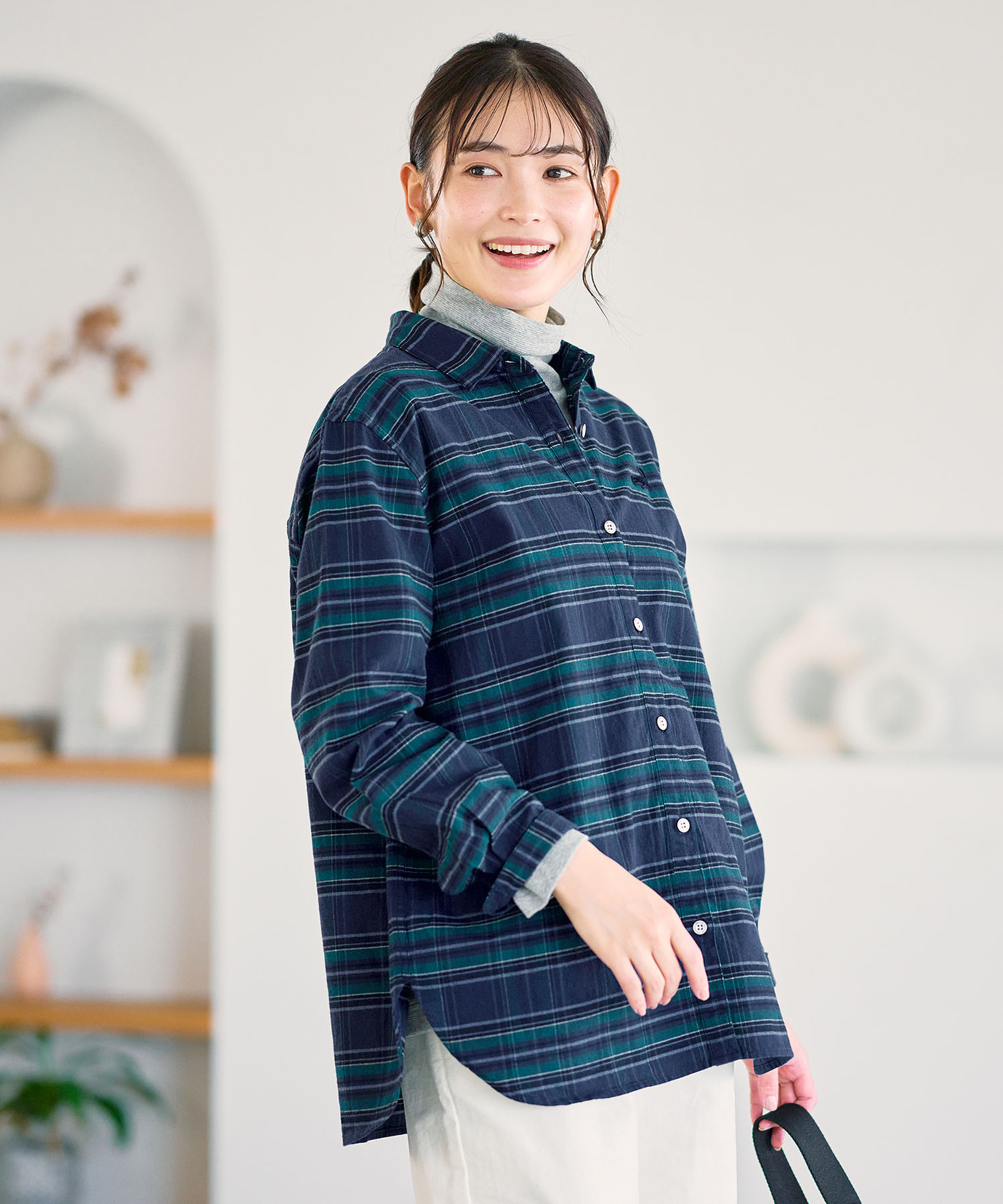 レディース 微起毛ピケ チェック柄 ブラウス通販 [2001-55107