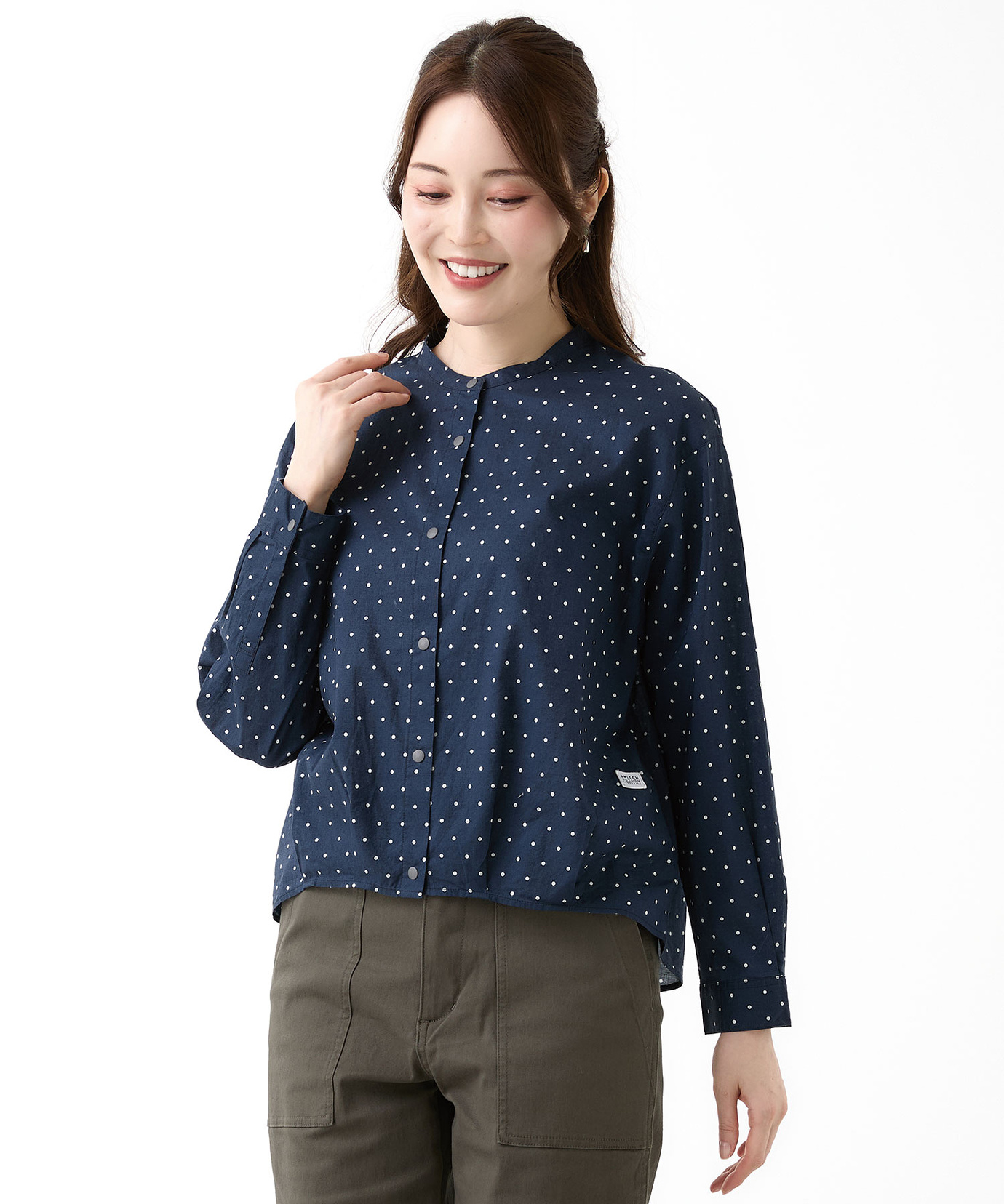 レディース コットン バンドカラー ドット ブラウス通販 [2001-56101