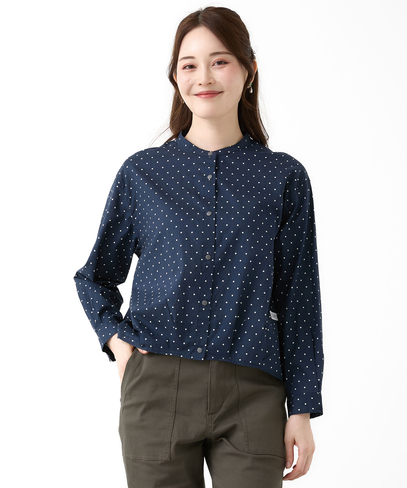 レディース コットン バンドカラー ドット ブラウス通販 [2001-56101