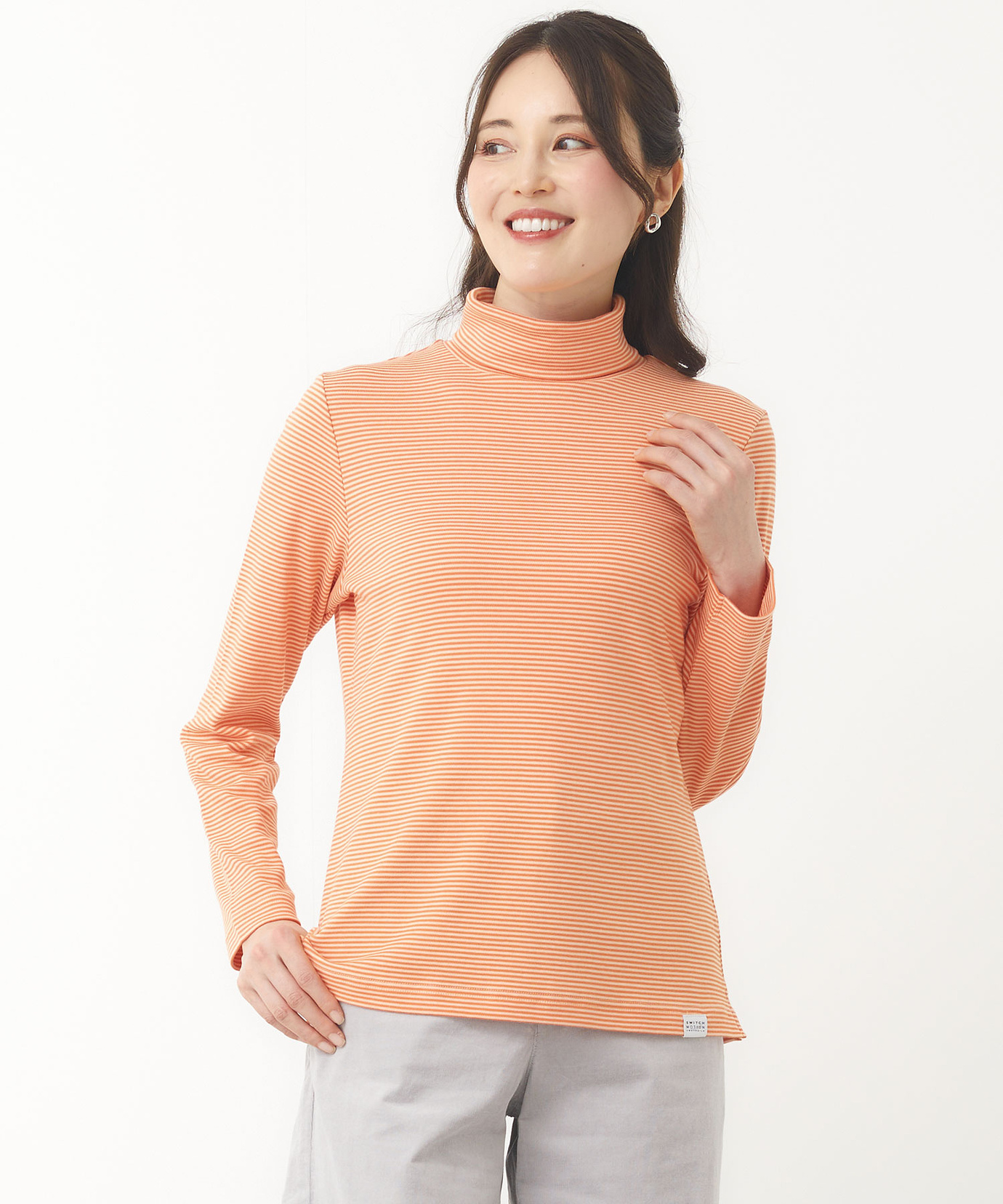 レディース コットンスムースボーダー タートルネック カットソー通販