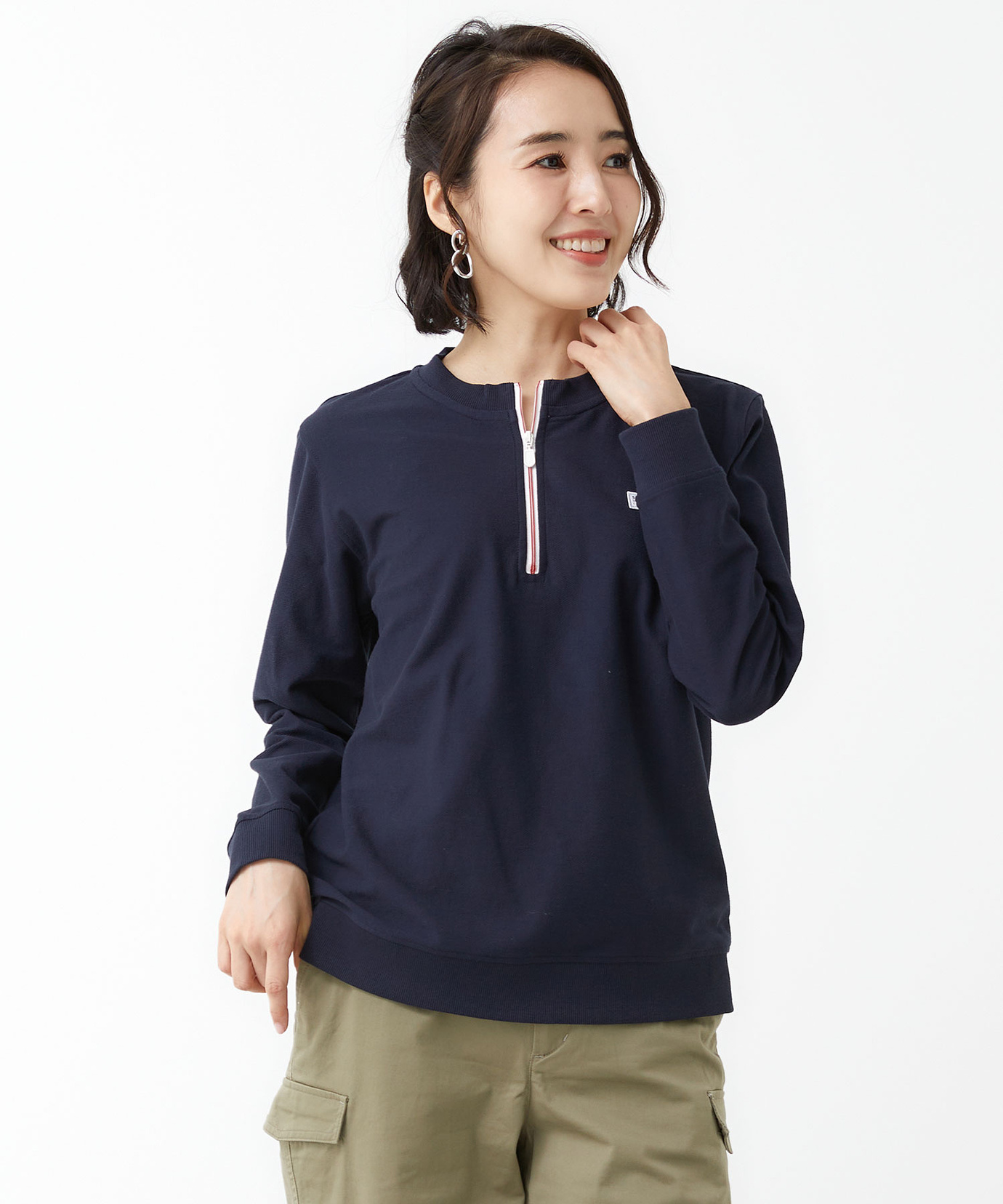 レディース 裏毛 ハーフジップ カットソー通販 [2002-51211