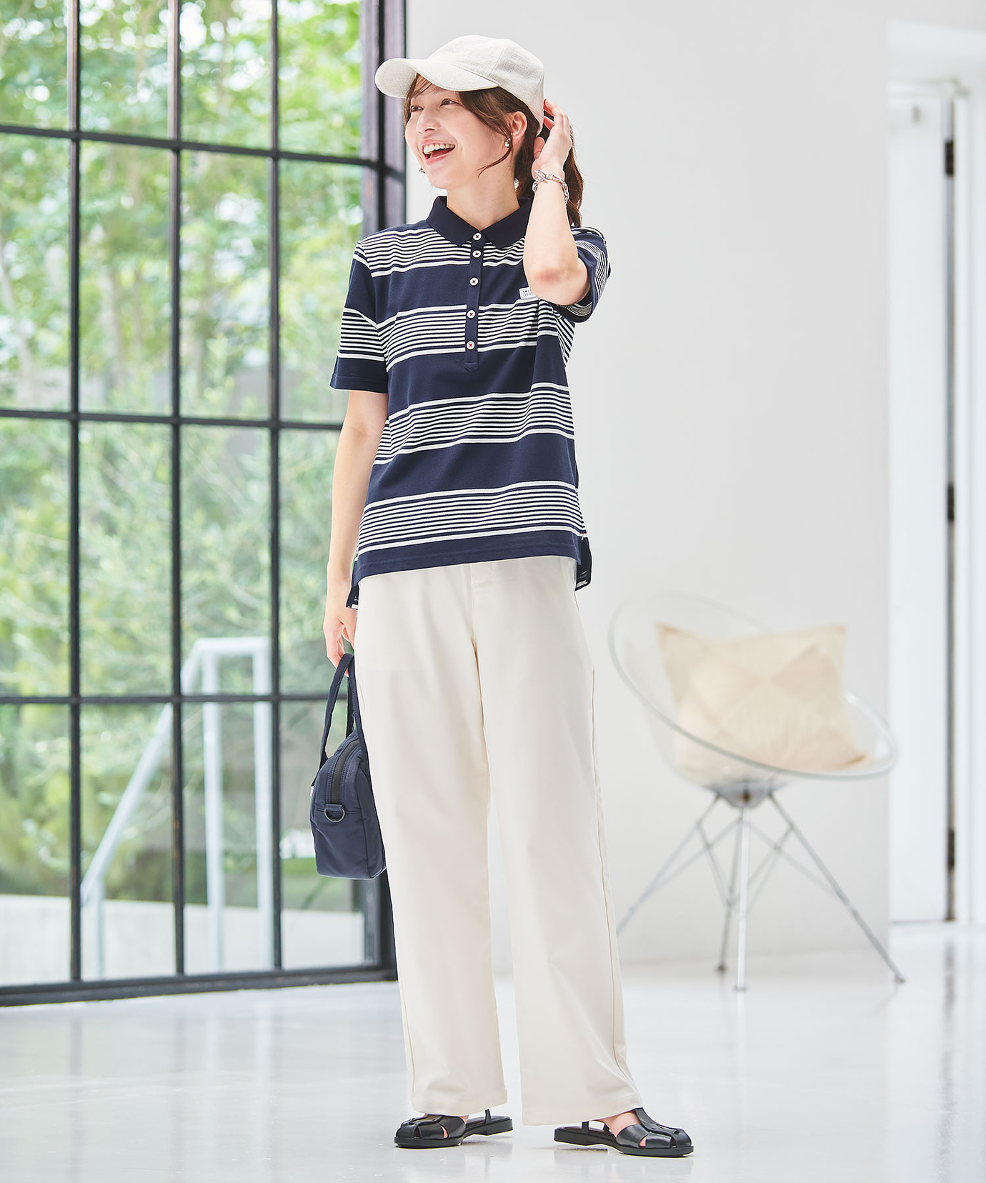 レディース 鹿の子 ボーダー ポロシャツ通販 [2002-53212