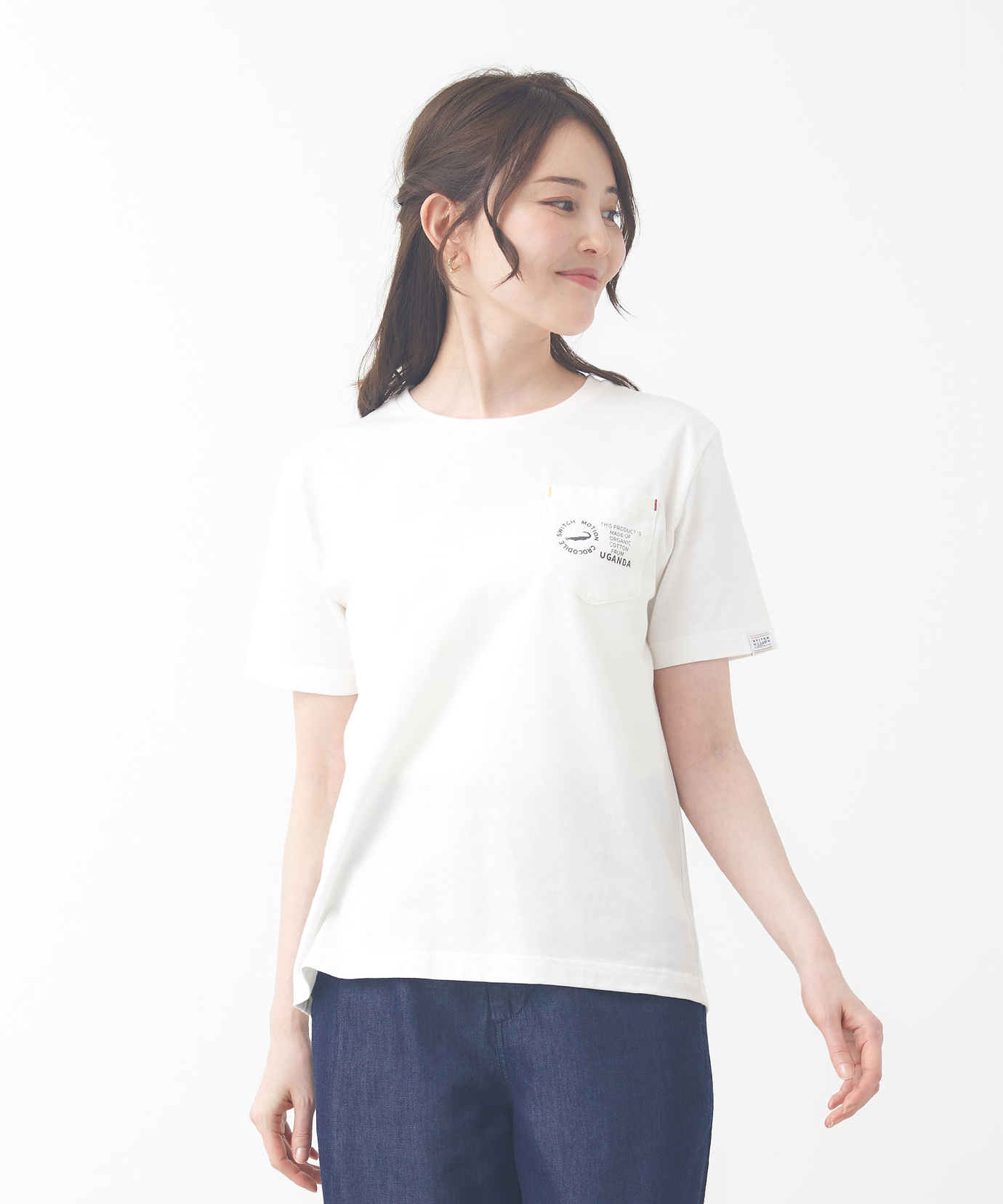 レディース クルーネック プリント Tシャツ【ウガンダオーガニック