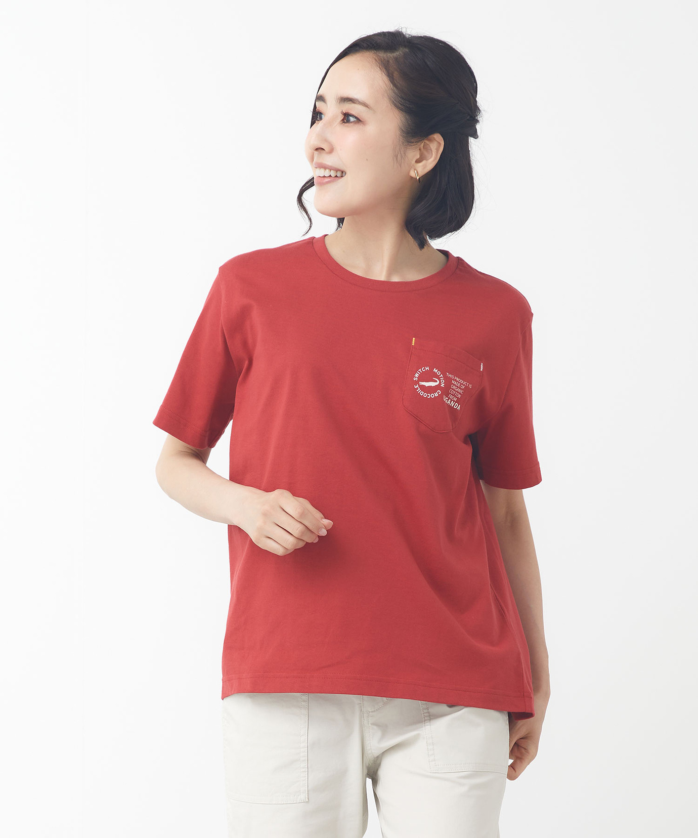 レディース クルーネック プリント Tシャツ【ウガンダオーガニック