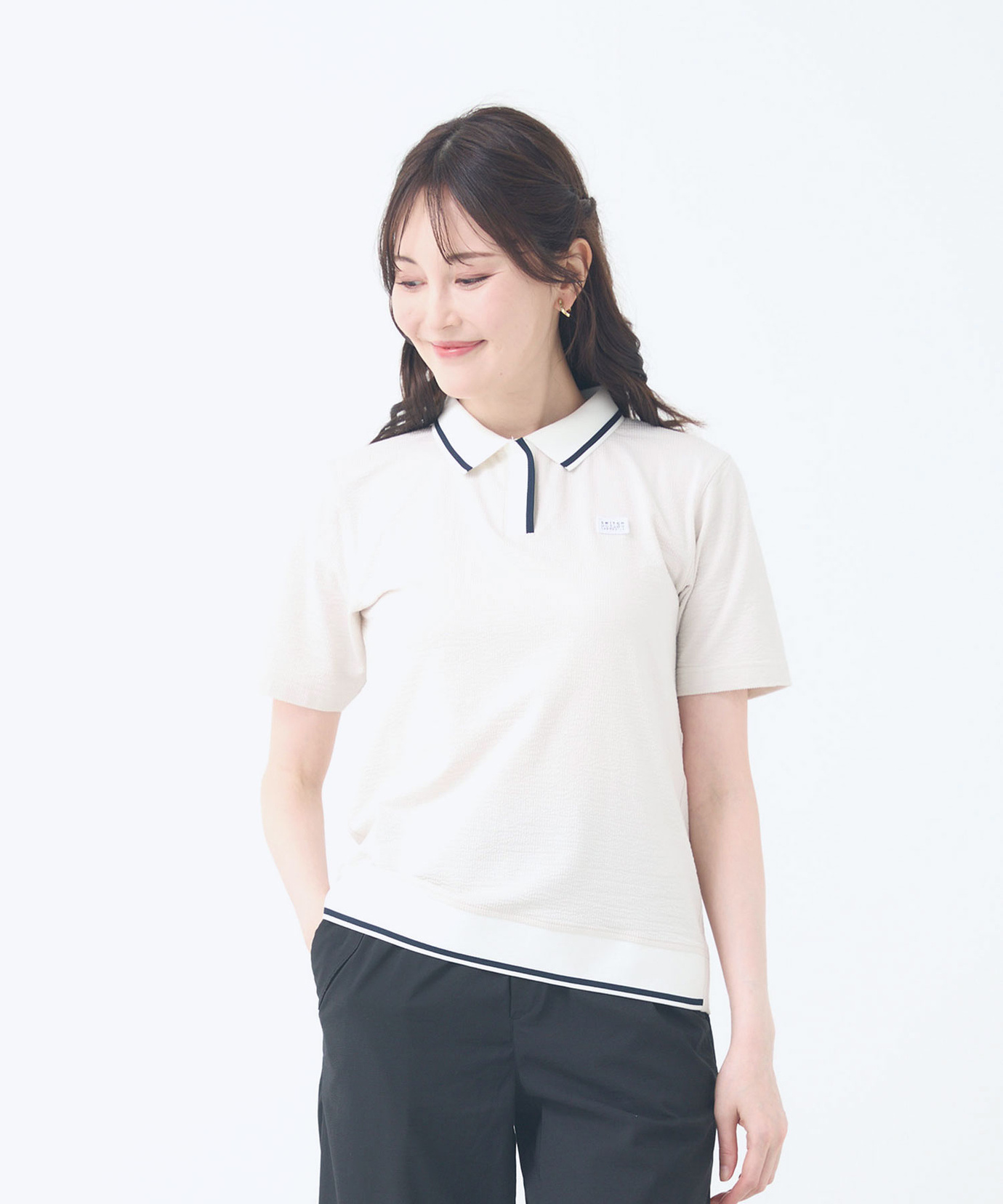 Tigers ポロシャツ ホワイト/ブラック レディース スキッパーサッカー 配色ライン ポロシャツ通販 [2002