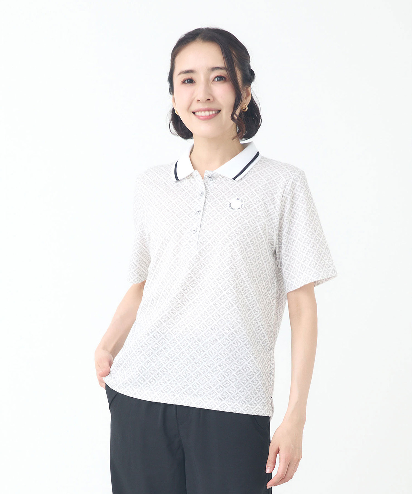 レディース モノグラム プリント 鹿の子 ポロシャツ通販 [2002-53236