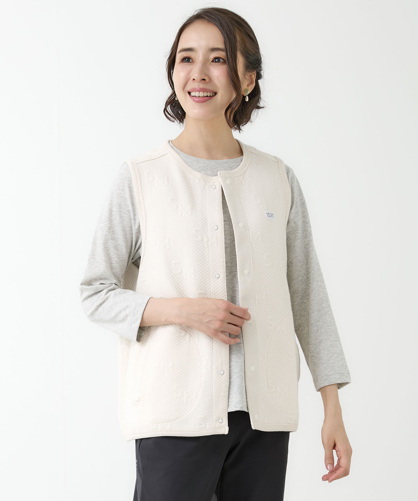 5525golf 中綿ベスト　グレー　L 美品 レディース バイヤス ジャカード ベスト通販 [2002-55214