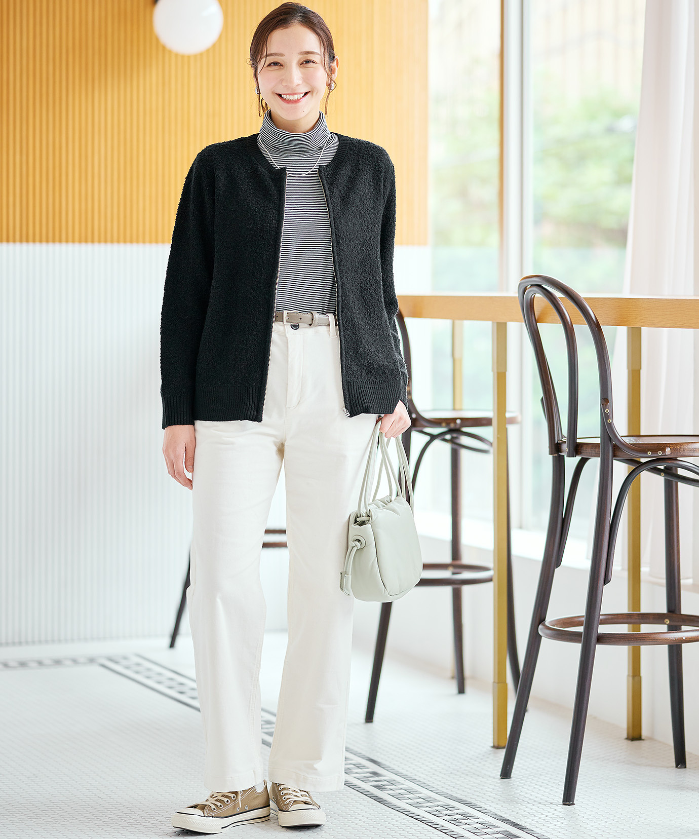 レディース コットンスムースボーダー タートルネック カットソー通販