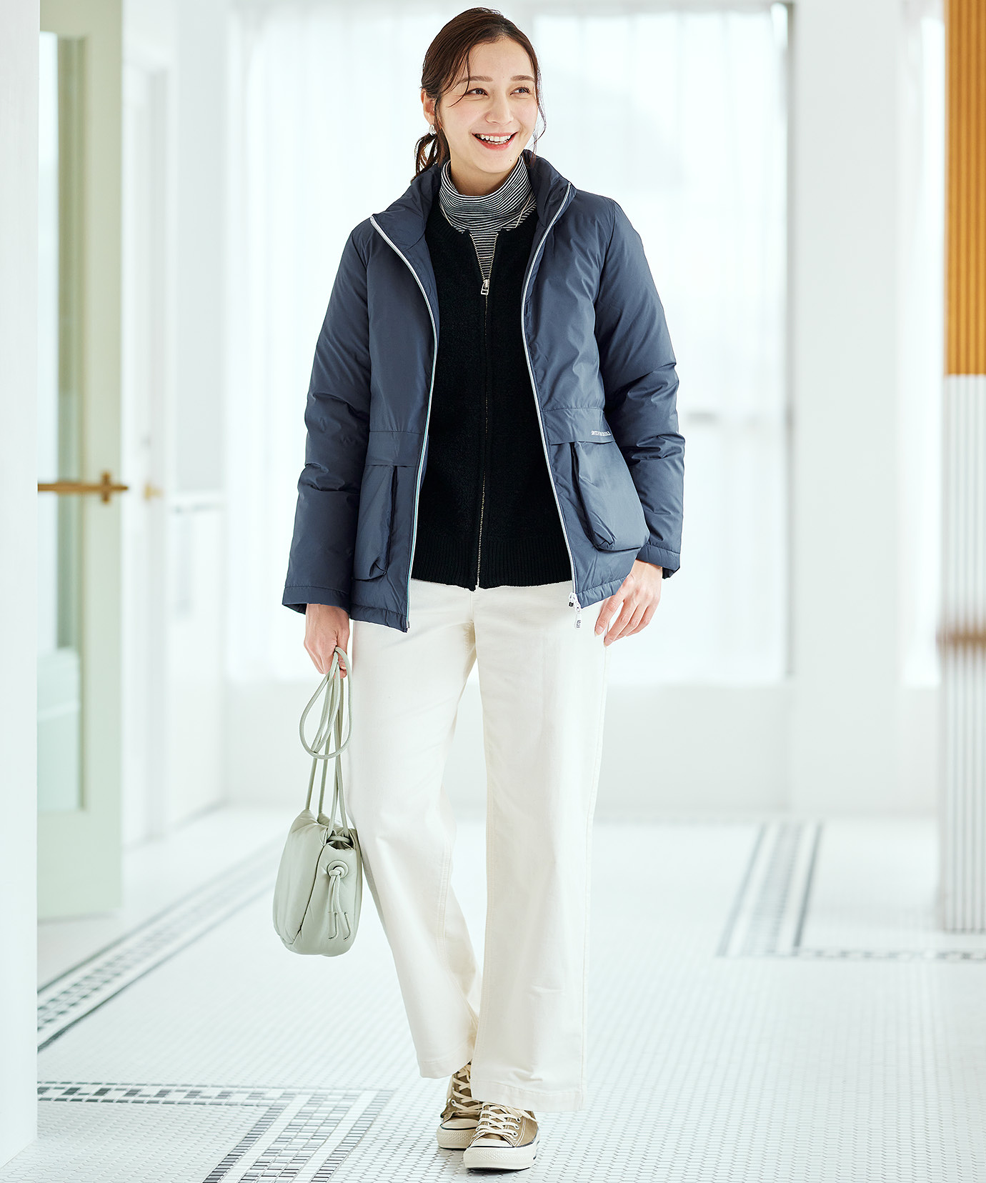 レディース コットンスムースボーダー タートルネック カットソー通販