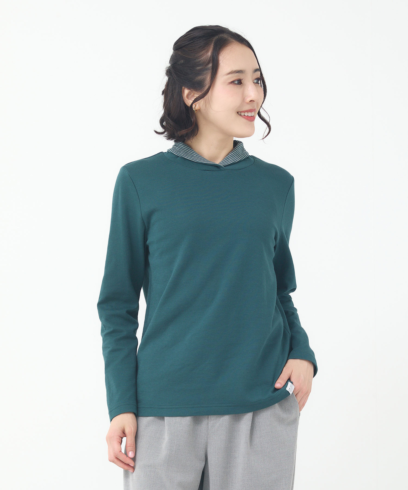 Riho　1211 レディース 裏ボーダー ハイネック カットソー通販 [2002-55217