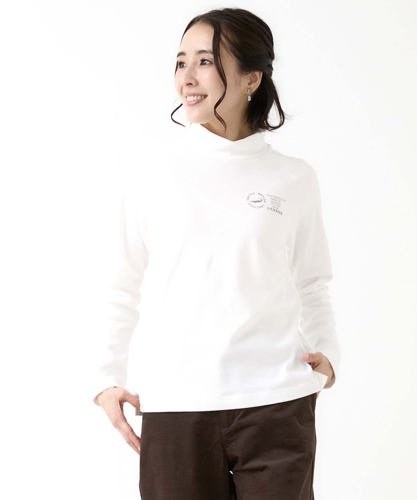 レディース スムース ハイネック カットソー 【ウガンダ オーガニック