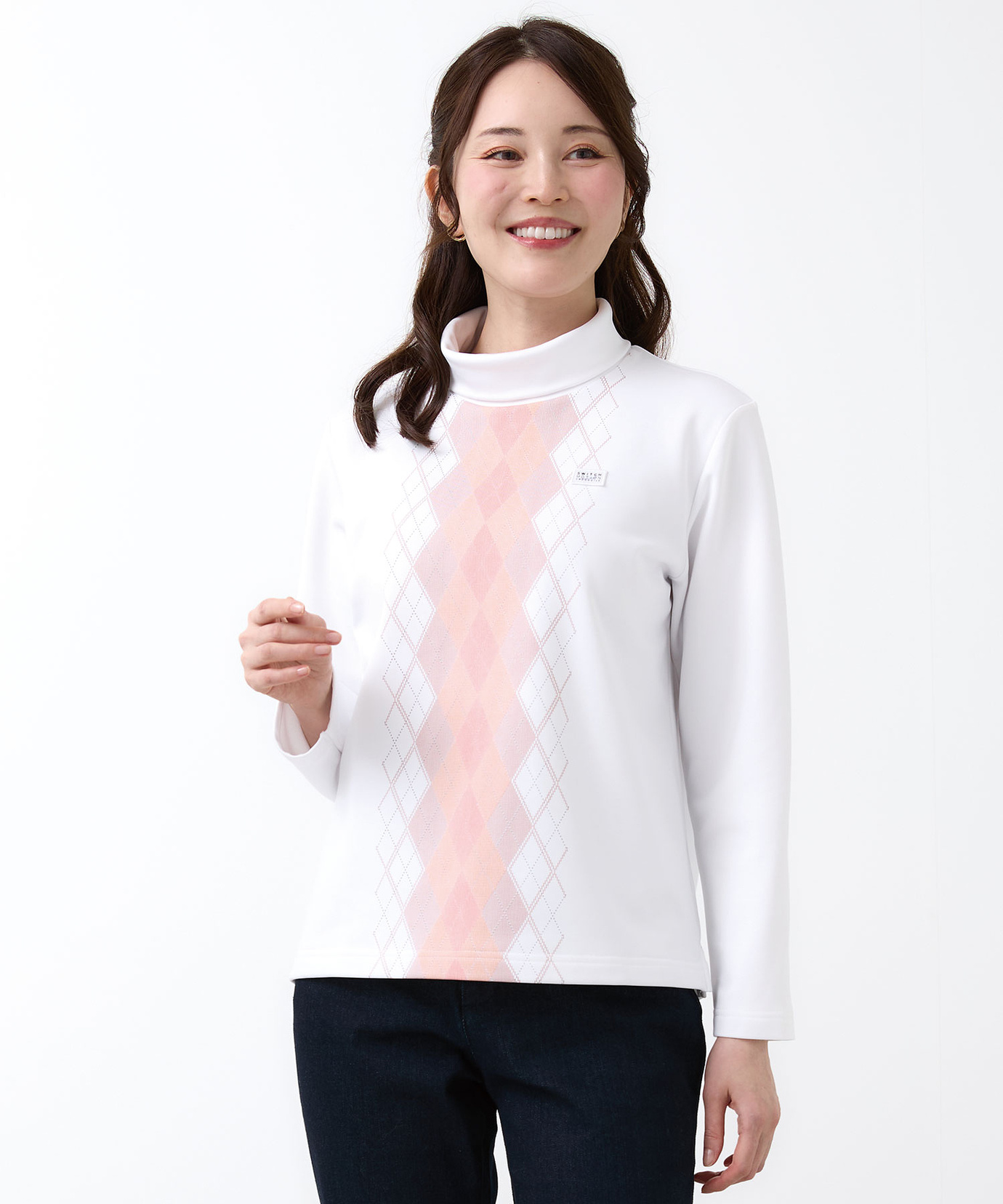 レディース 裏起毛 アーガイル ハイネックカットソー通販 [2002-55227