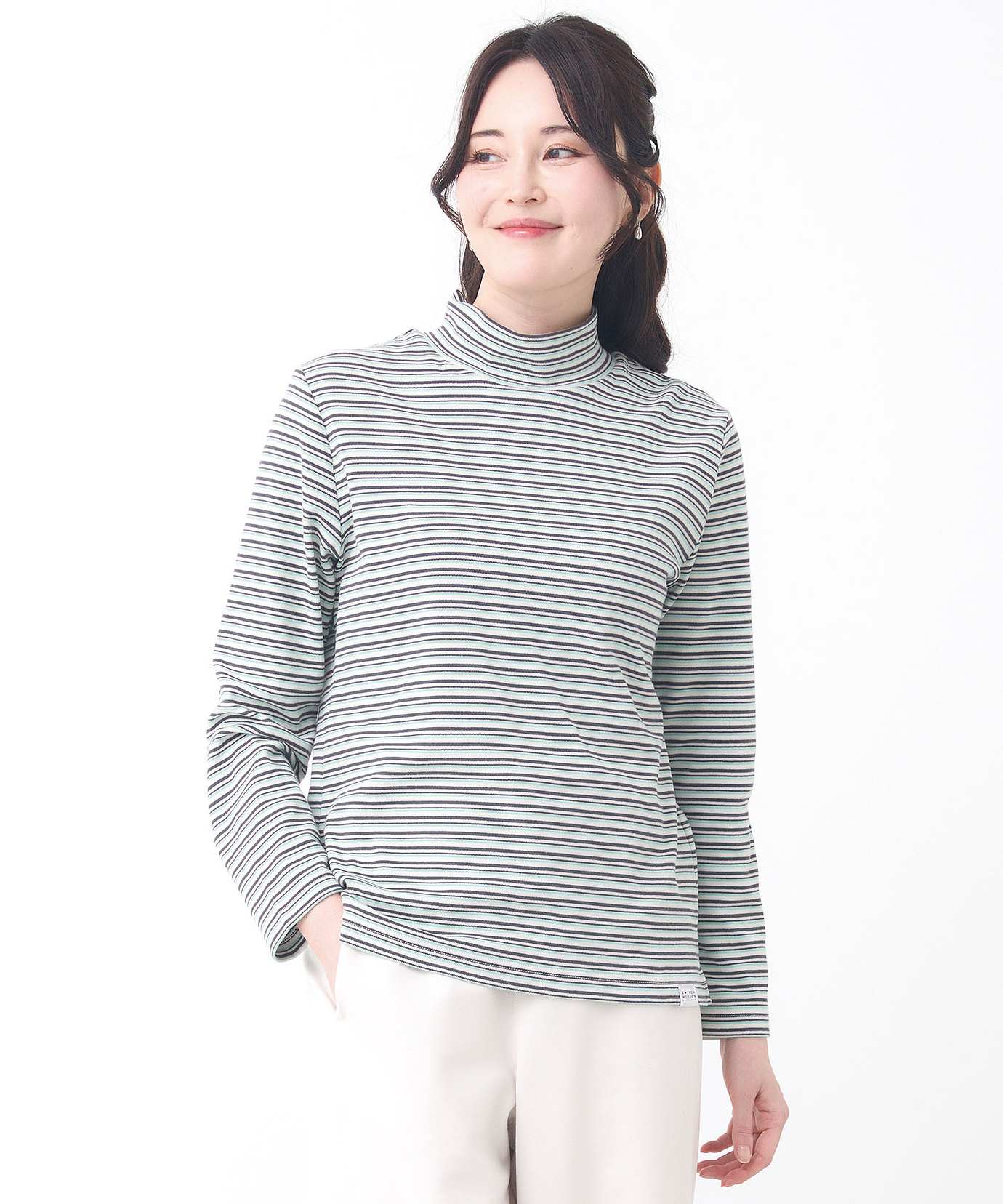 レディース スムース ボーダー タートルネックカットソー通販 [2002