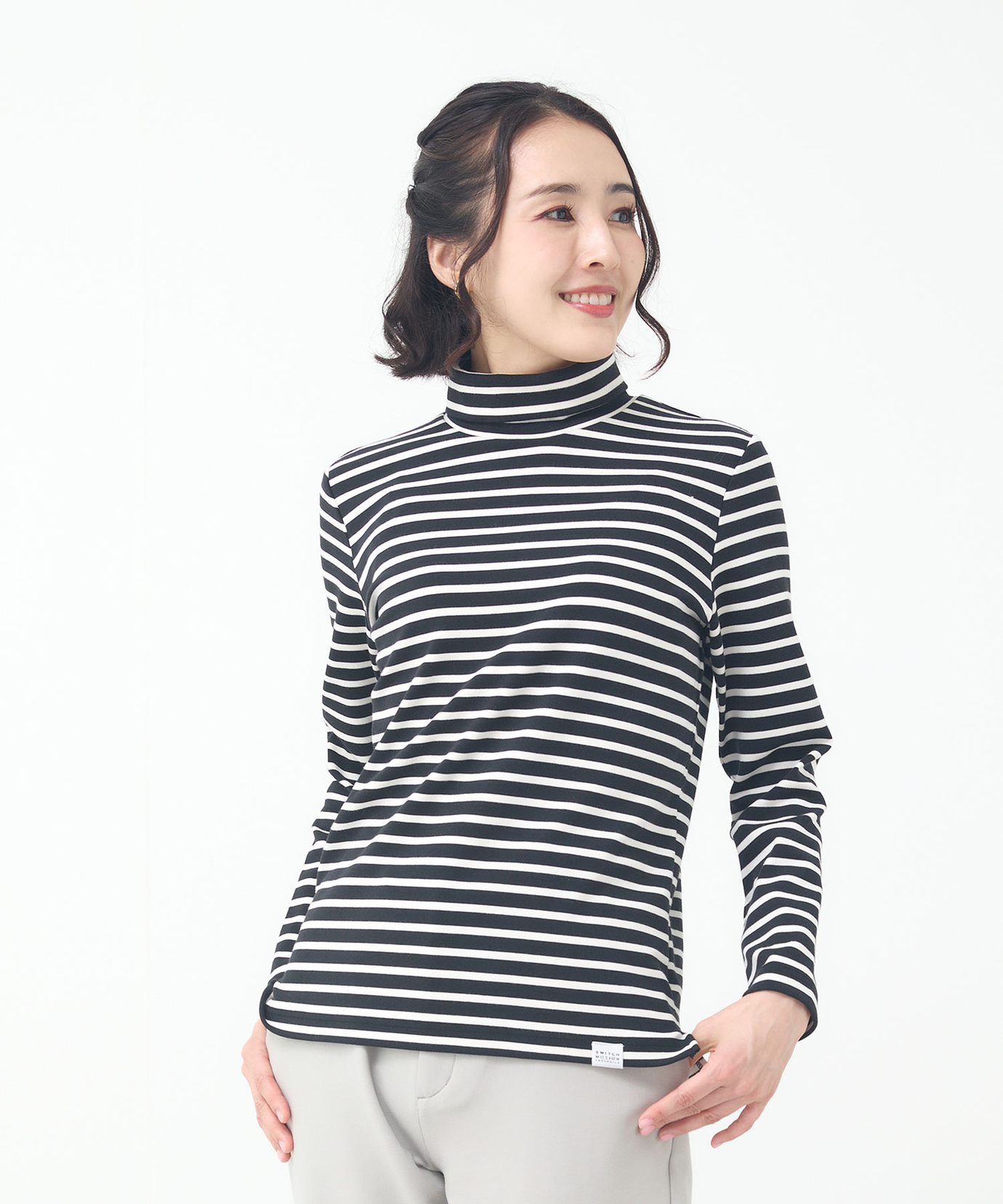 レディース 起毛ボーダー タートルネックカットソー通販 [2002-55232