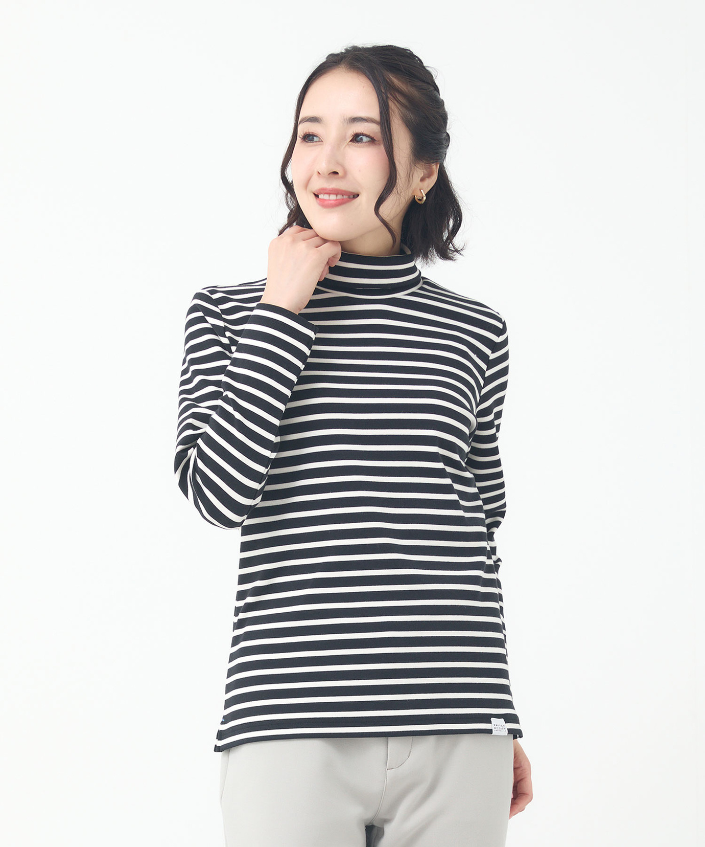 レディース 起毛ボーダー タートルネックカットソー通販 [2002-55232