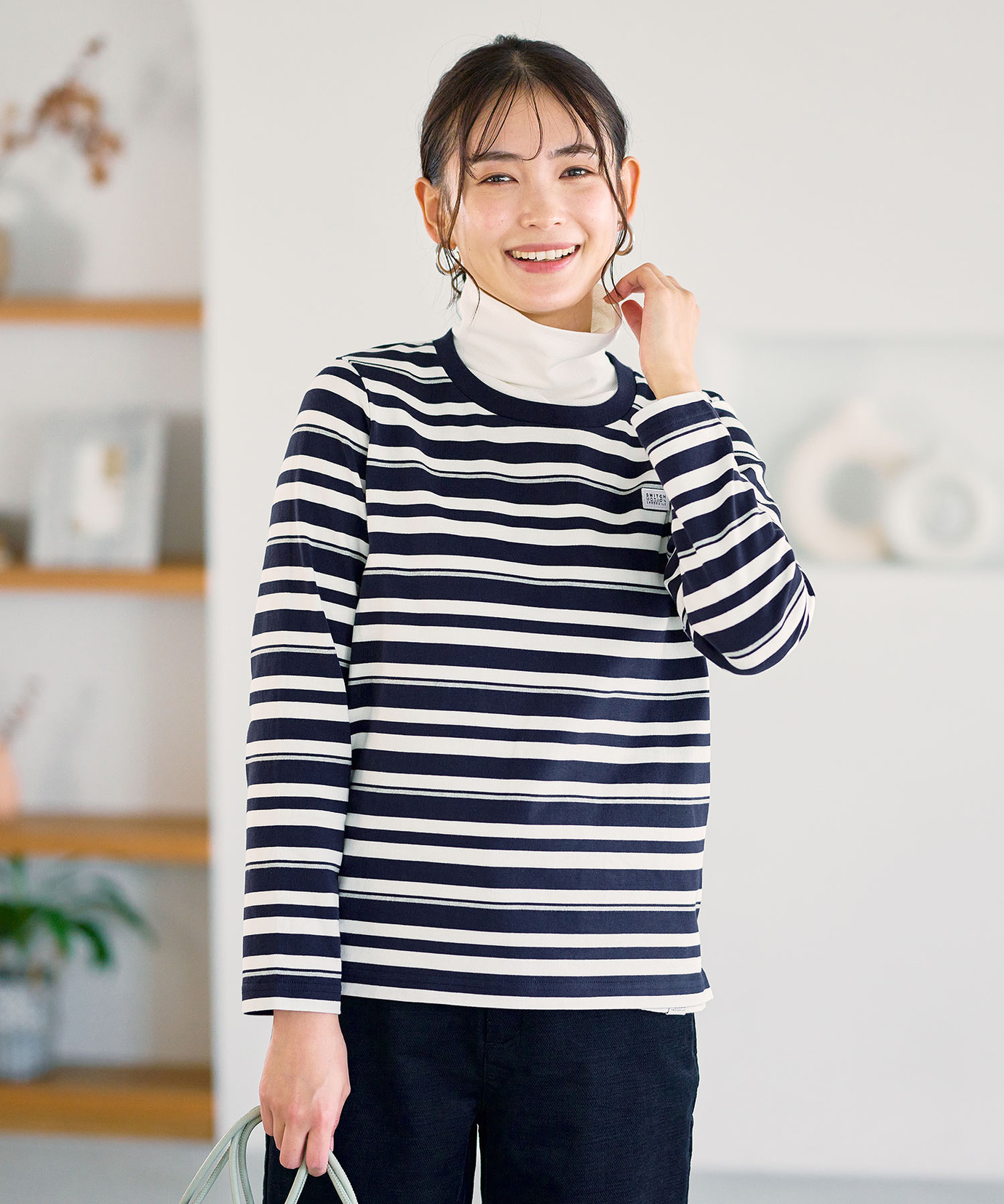 レディース 天竺 パネルボーダー クルーネックTシャツ通販 [2002-56211