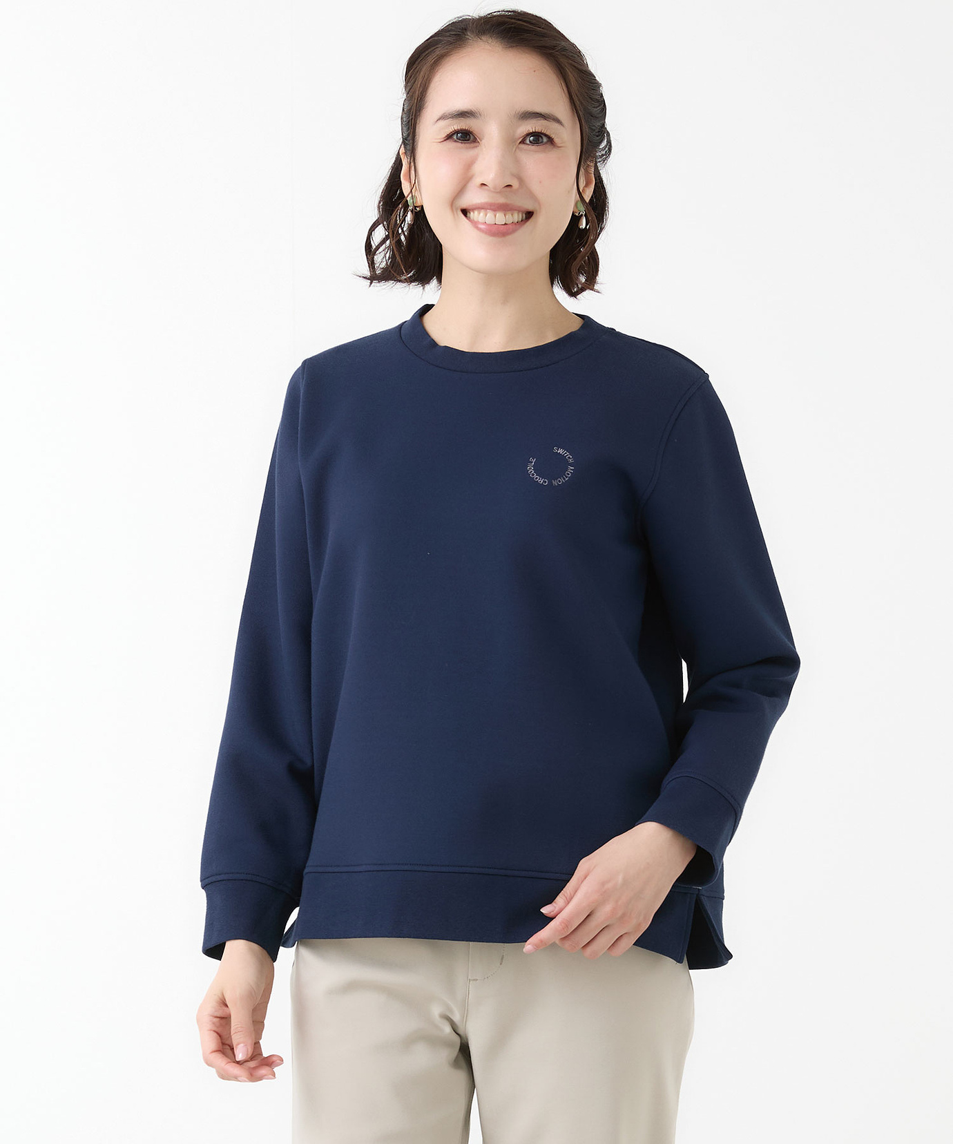   トレーナー L ネイビー レディース 鹿の子 クルーネック トレーナー通販 [2002-61203