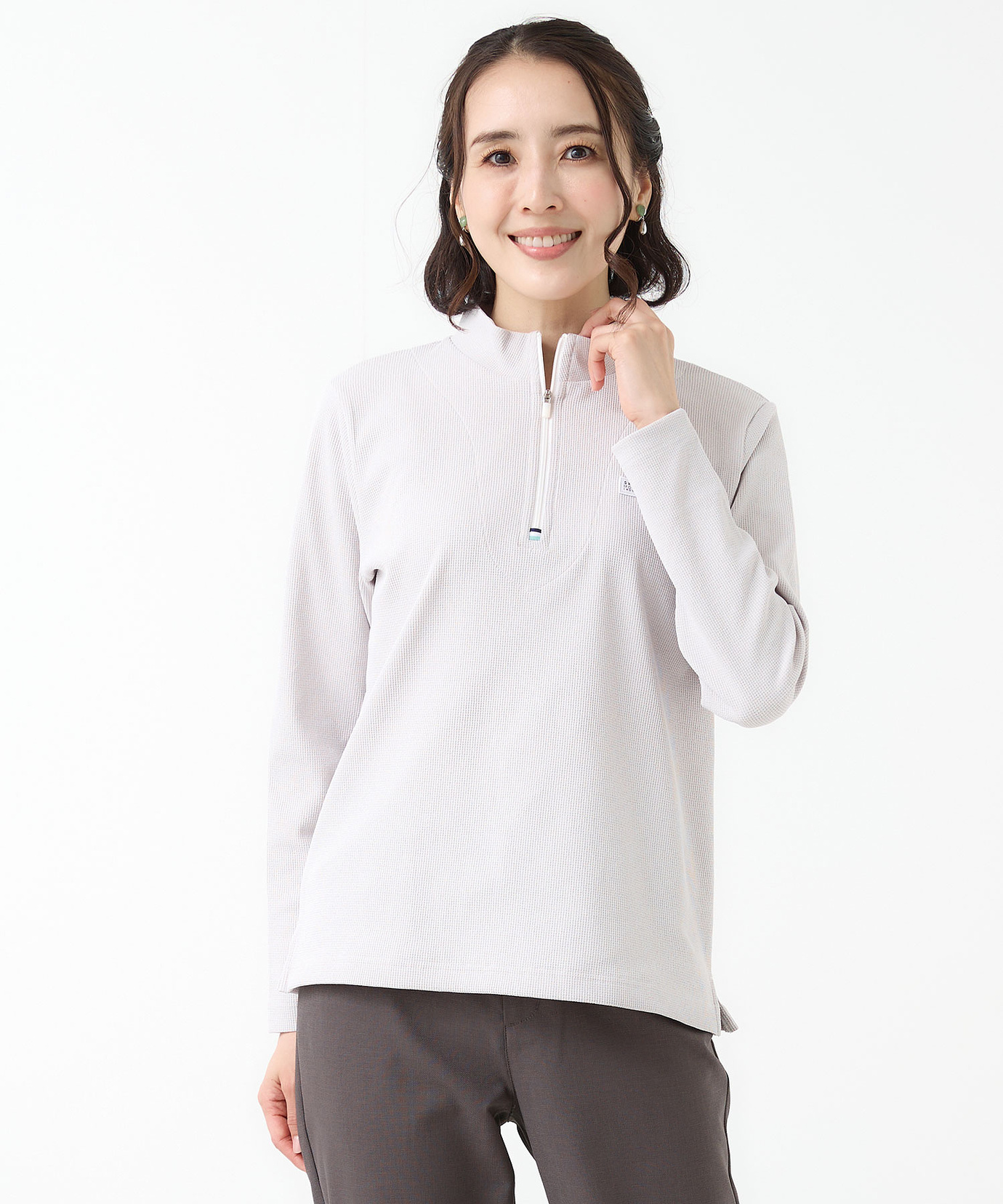 レディース ワッフル ハーフジップ プルオーバー カットソー通販 [2002