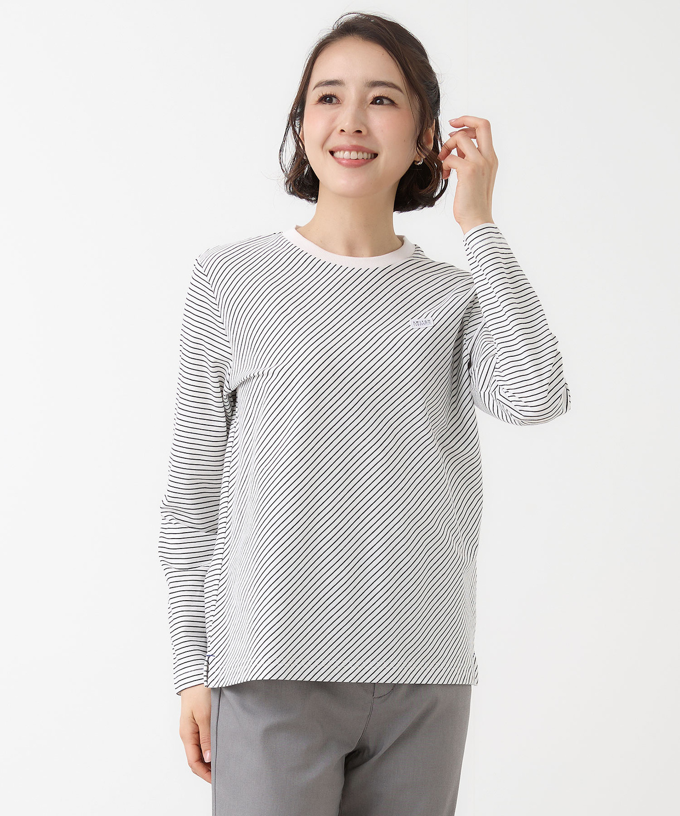 レディース 天竺 バイヤスボーダー 長袖Tシャツ通販 [2002-61220