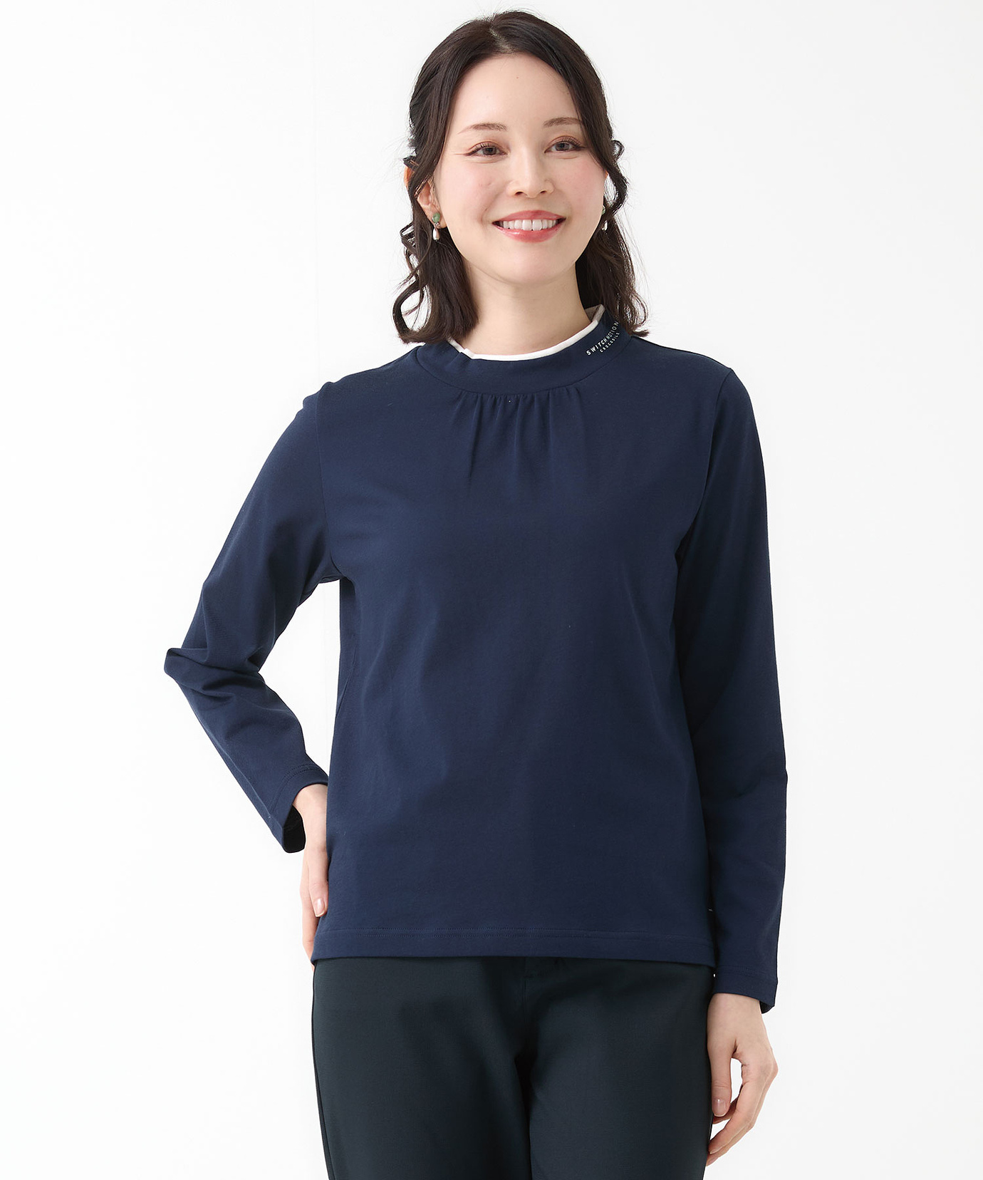 極美品 ファビアナフィリッピ 現行 ハイネックカットソー 異素材切替 モニーレ レディース プレーティング天竺 配色ハイネック カットソー【吸汗速乾