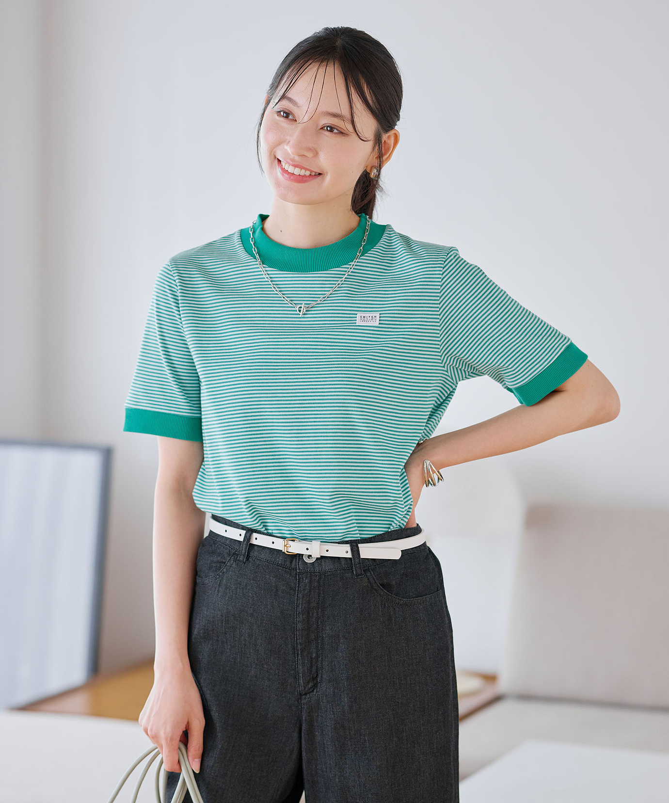 レディース プレーティング天竺 リブ切り替え Tシャツ【吸水速乾】通販