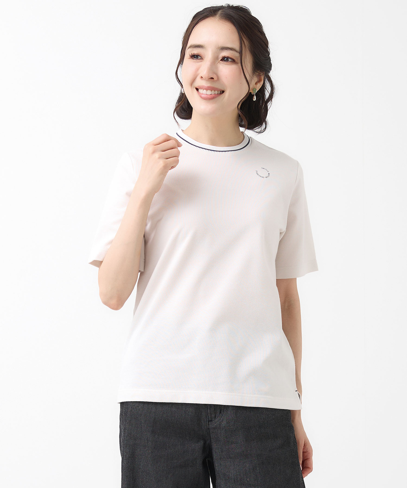 レディース 襟ライン クルーネック Tシャツ通販 [2002-63216