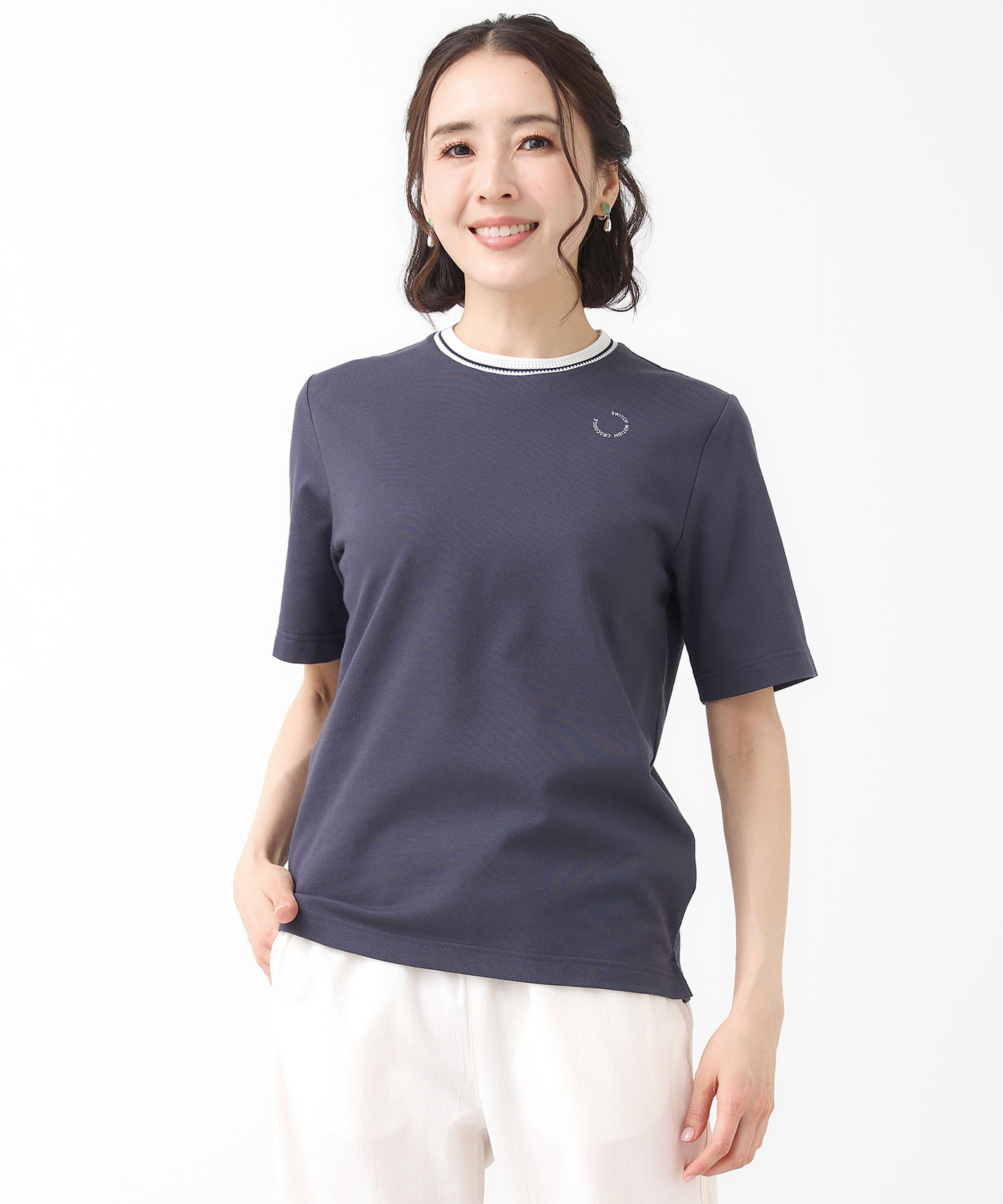 レディース 襟ライン クルーネック Tシャツ通販 [2002-63216