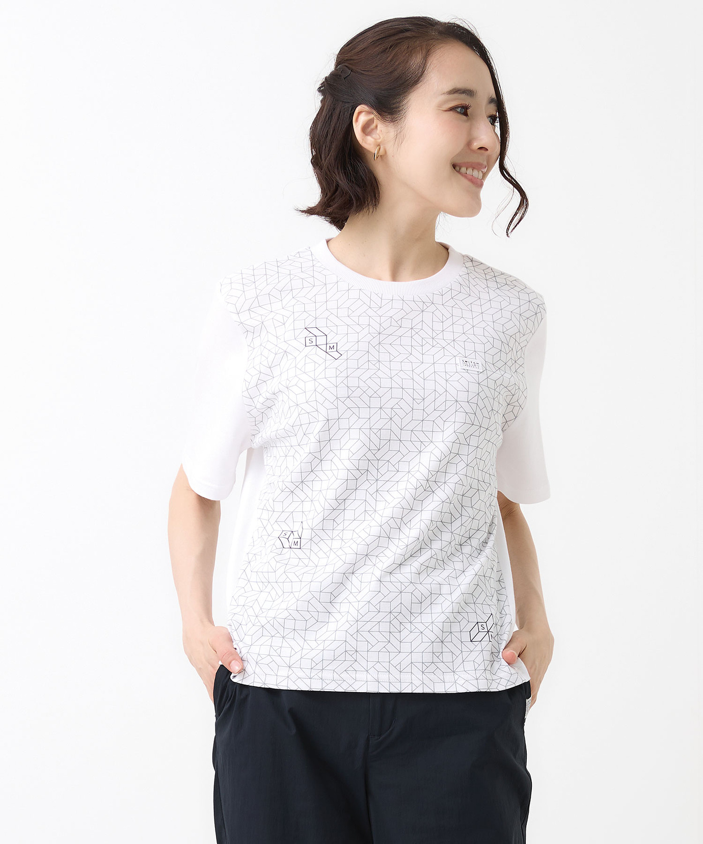 レディース スムース 幾何学 ロゴプリント Tシャツ通販 [2002-63219