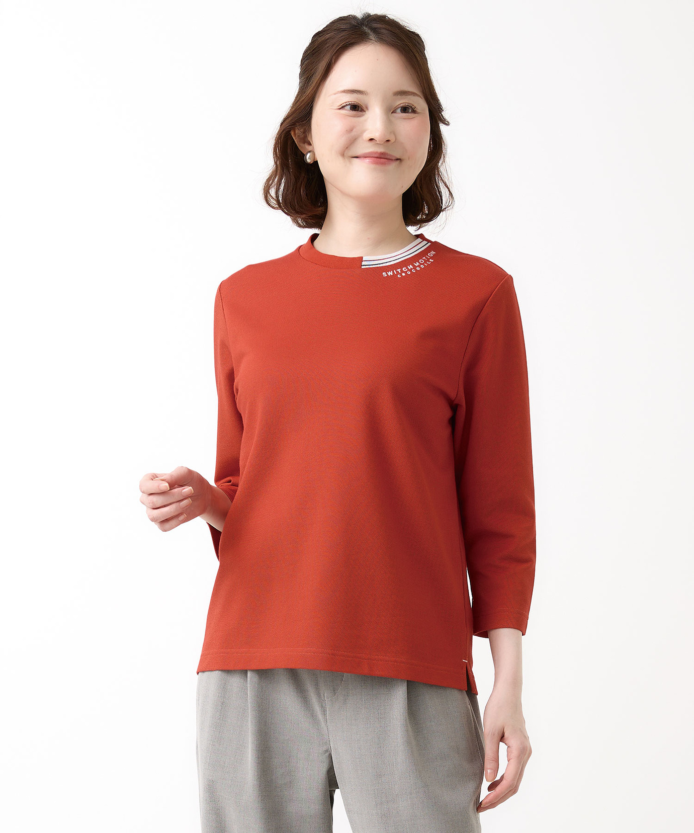 レディース 鹿の子編み ボーダー配色 7分袖Tシャツ通販 [2002-65202