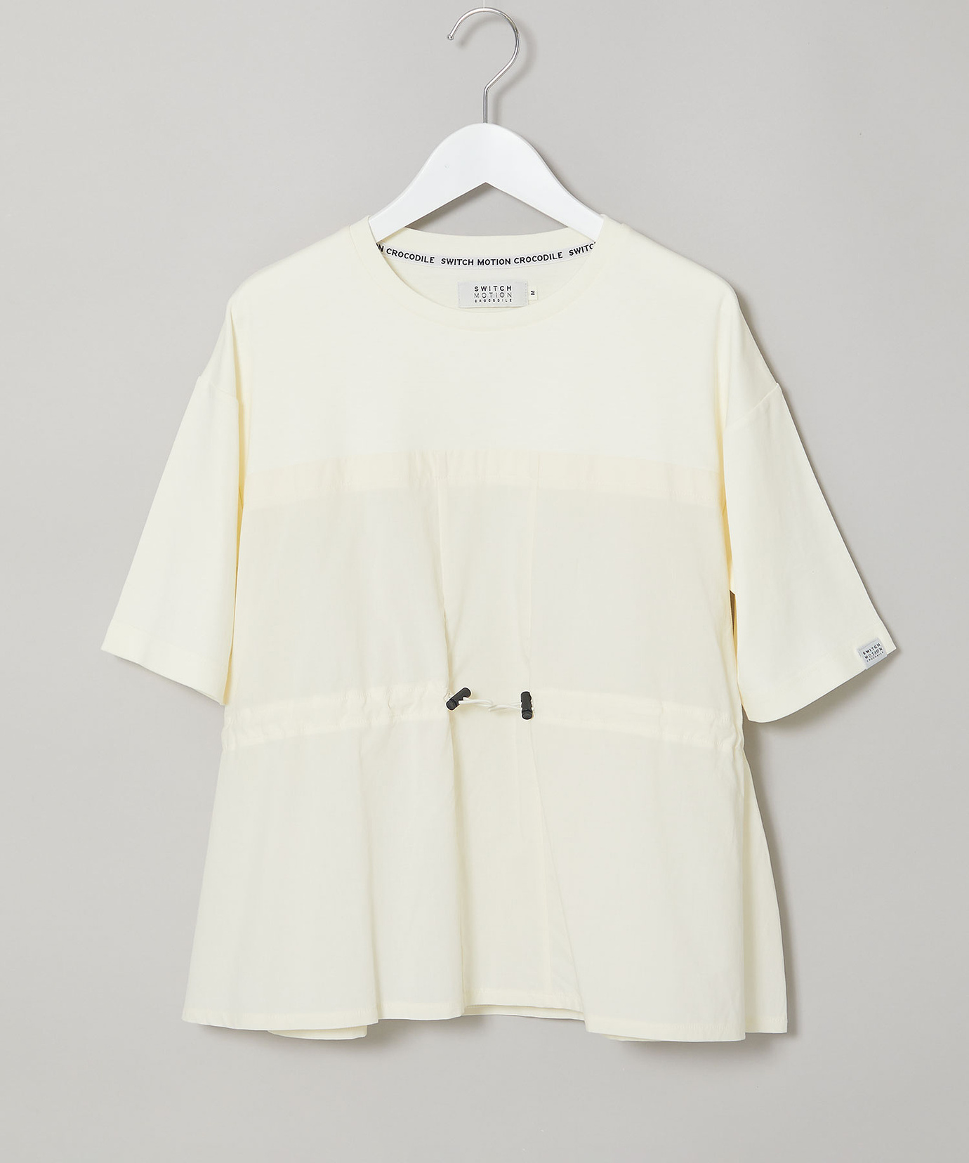 レディース プレーティング天竺 異素材ドッキング 5分袖Tシャツ【吸汗