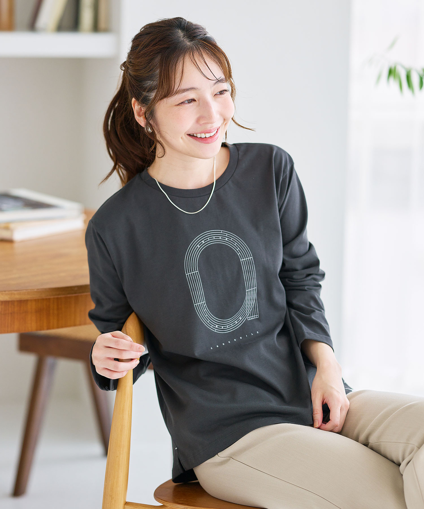 レディース プレーティング天竺 リブ襟 Tシャツ通販 [2002-65215