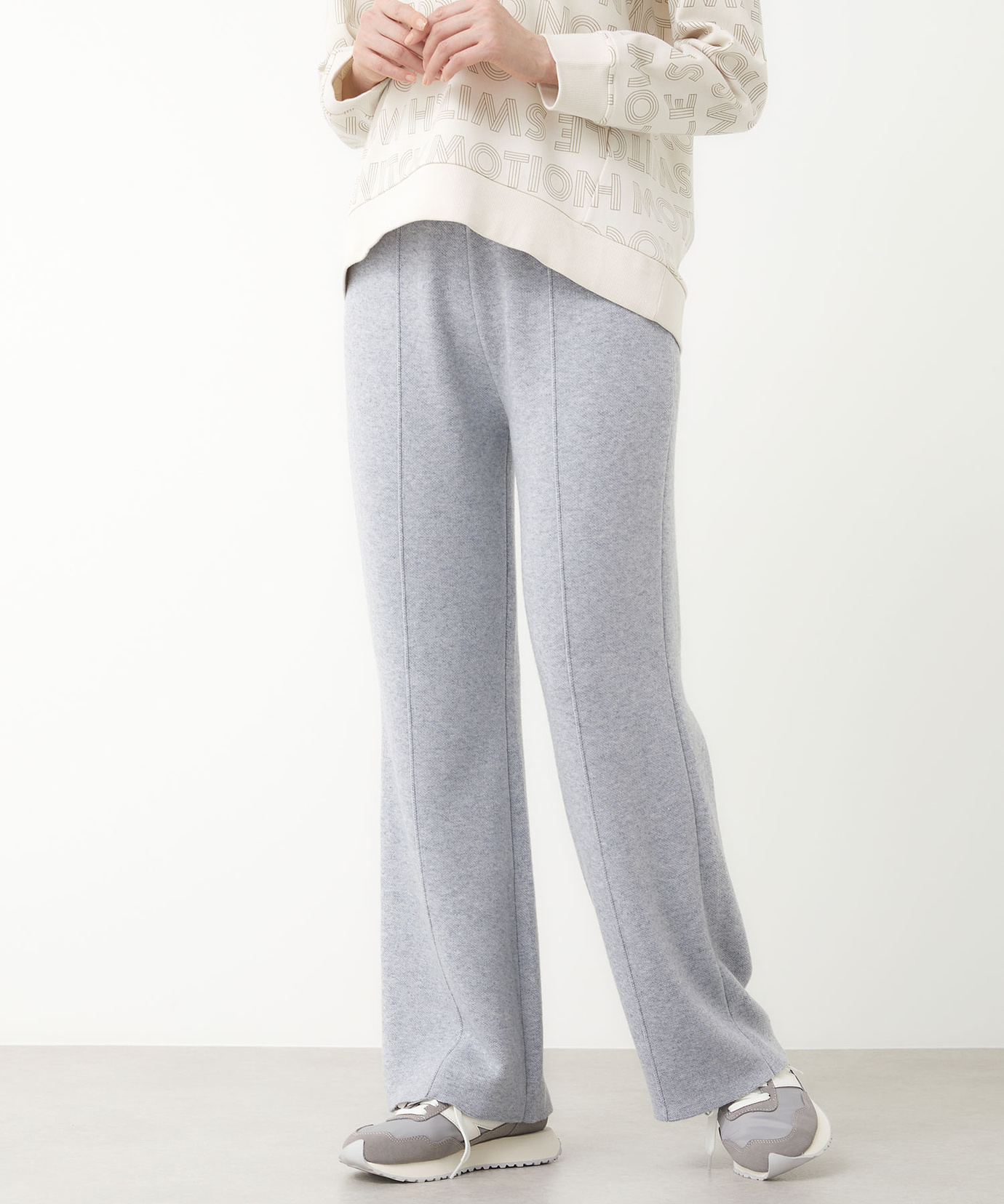 レディース ピンタック ダブルジャカード ニットパンツ【手洗いOK