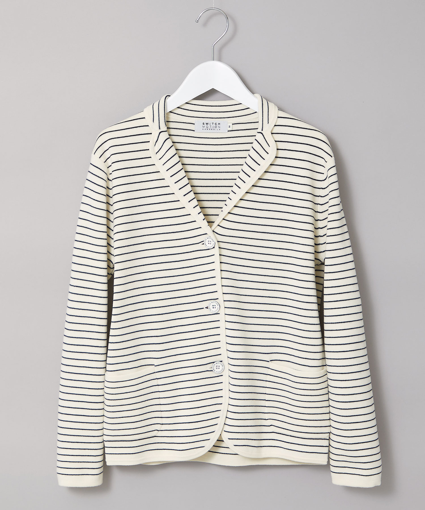 美品✨アルテア　ニットテーラードジャケット　マリンボーダー　イタリア　白×青　M 美品✨アルテア ニットテーラードジャケット マリンボーダー