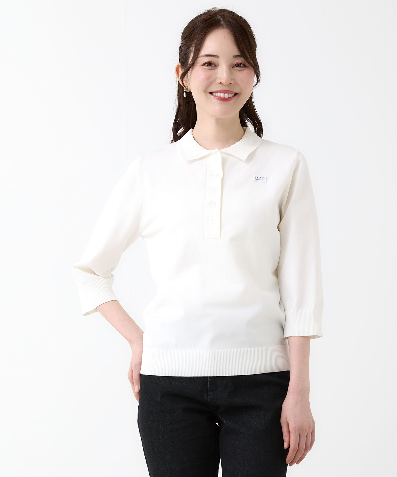 レディース 七分袖 ニット ポロシャツ【手洗いOK】通販 [2003