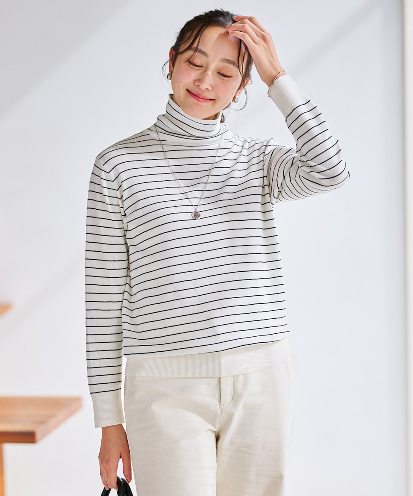 62ブレインタートル レディース タートルネック 配色 ニット【手洗いOK】通販 [2003-55302