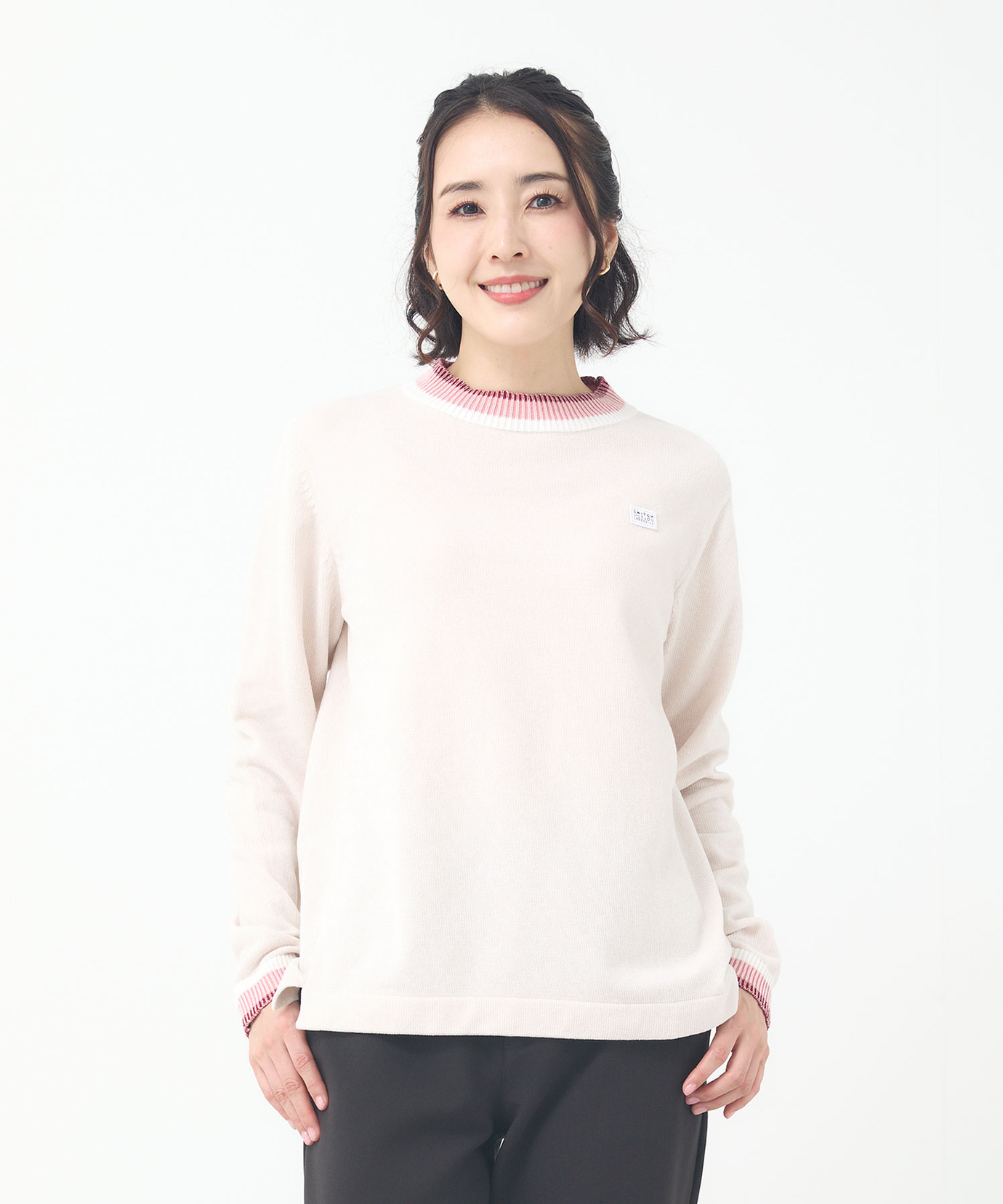 レディース 襟配色 ハイネックプルオーバー ニット通販 [2003-57301