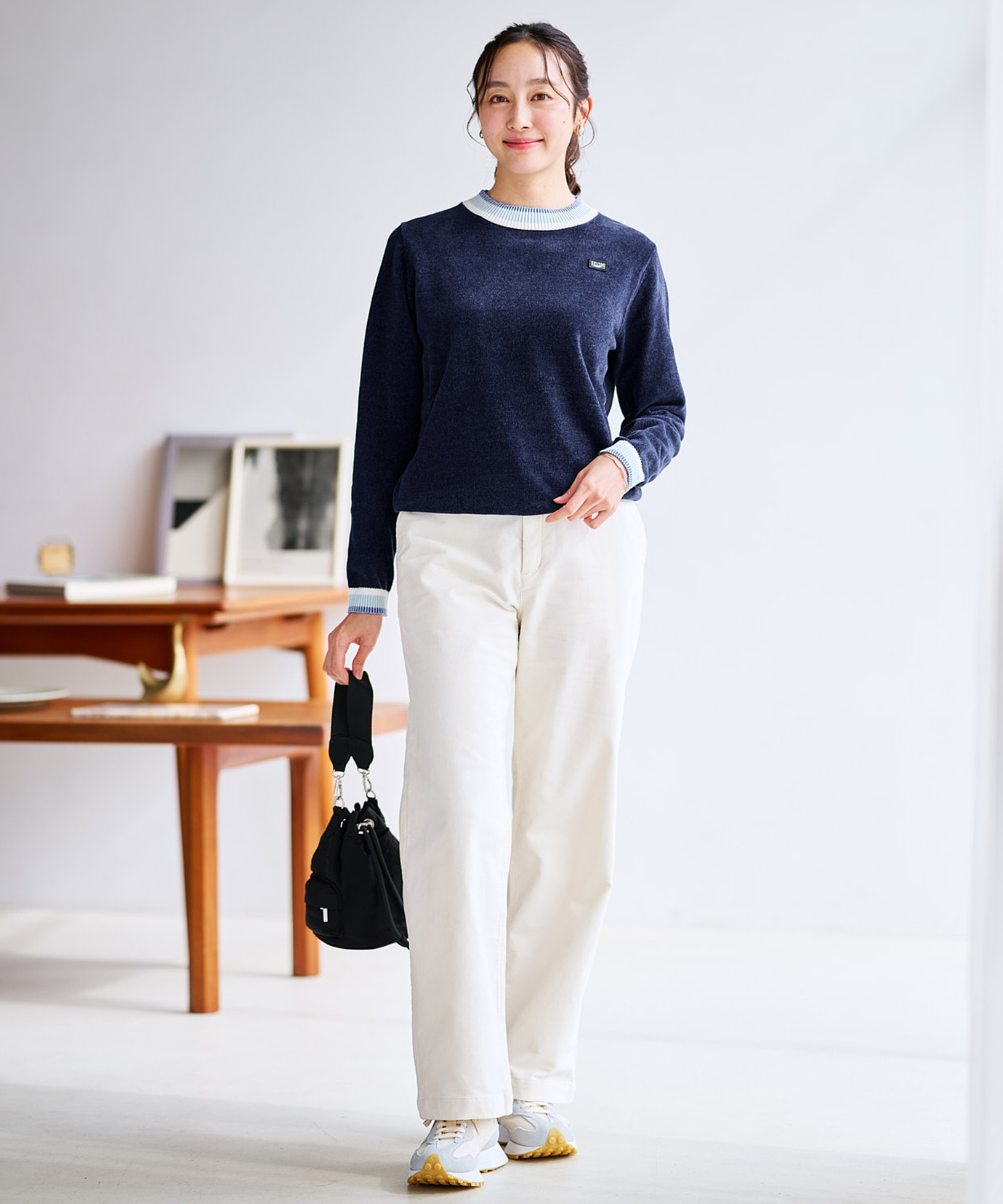 レディース 襟配色 ハイネックプルオーバー ニット通販 [2003-57301