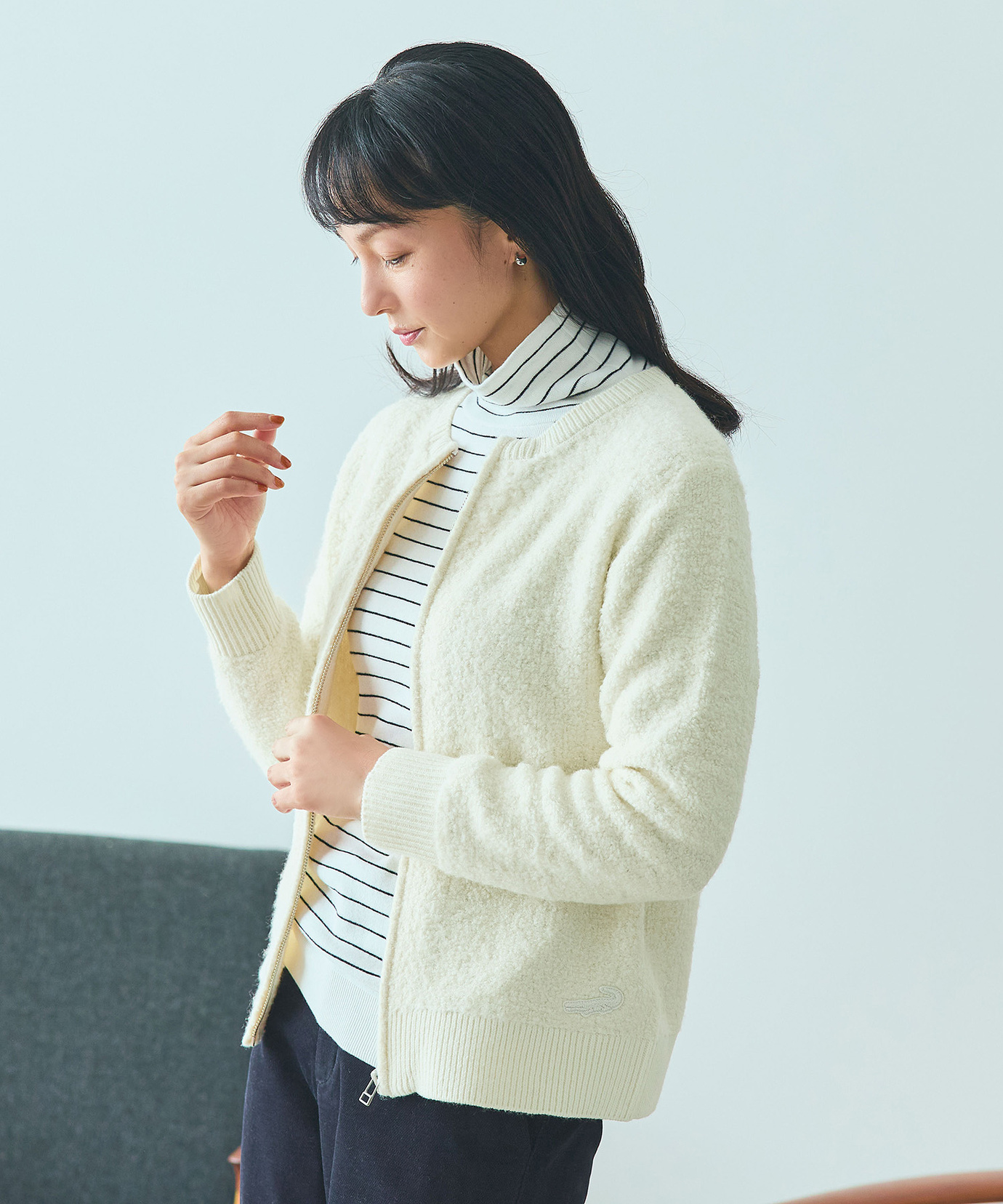 レディース ブークレー ジップ ニットアウター通販 [2003-57302