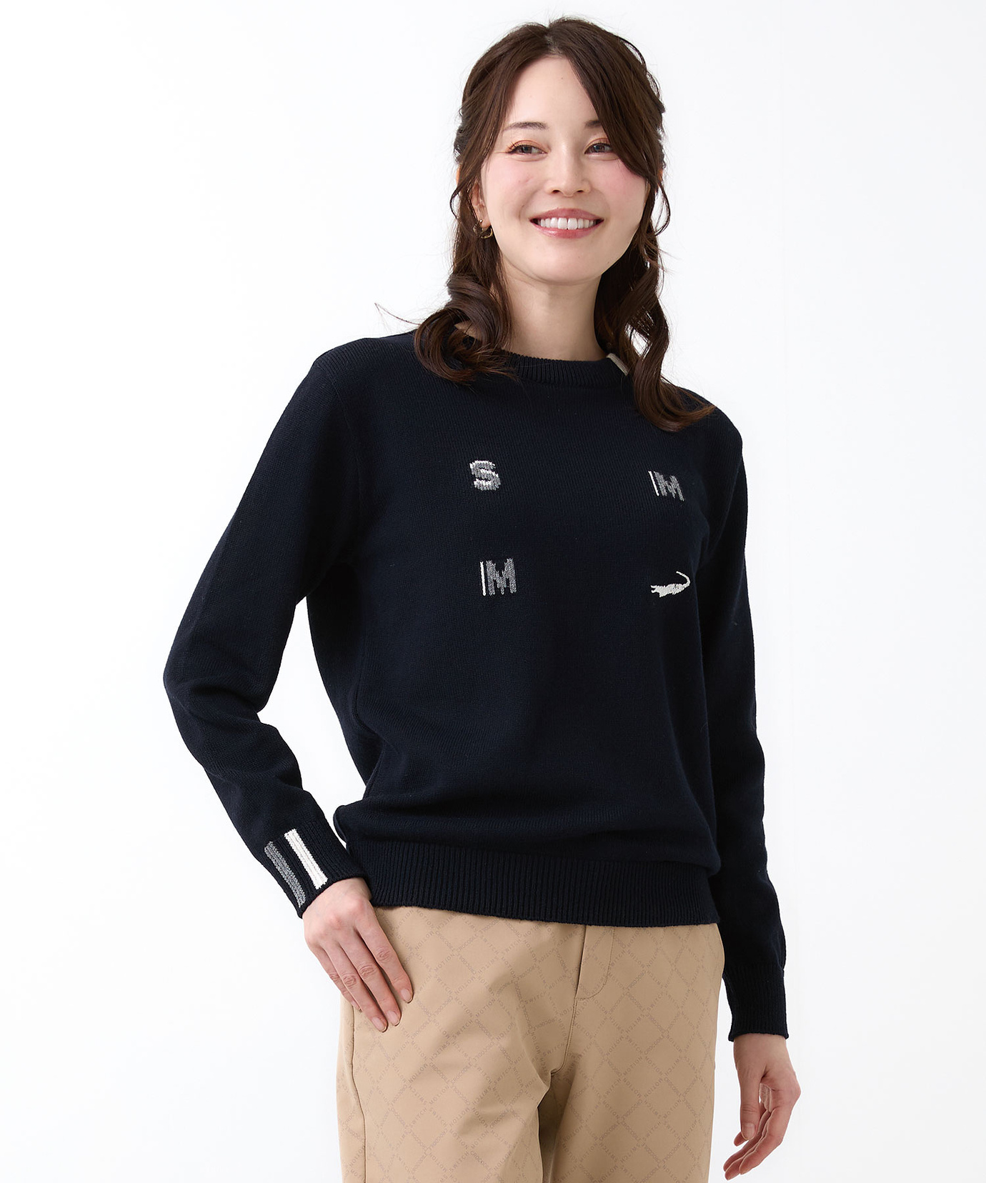 レディース ロゴ クルーネック ニット【日本製】通販 [2003-57304