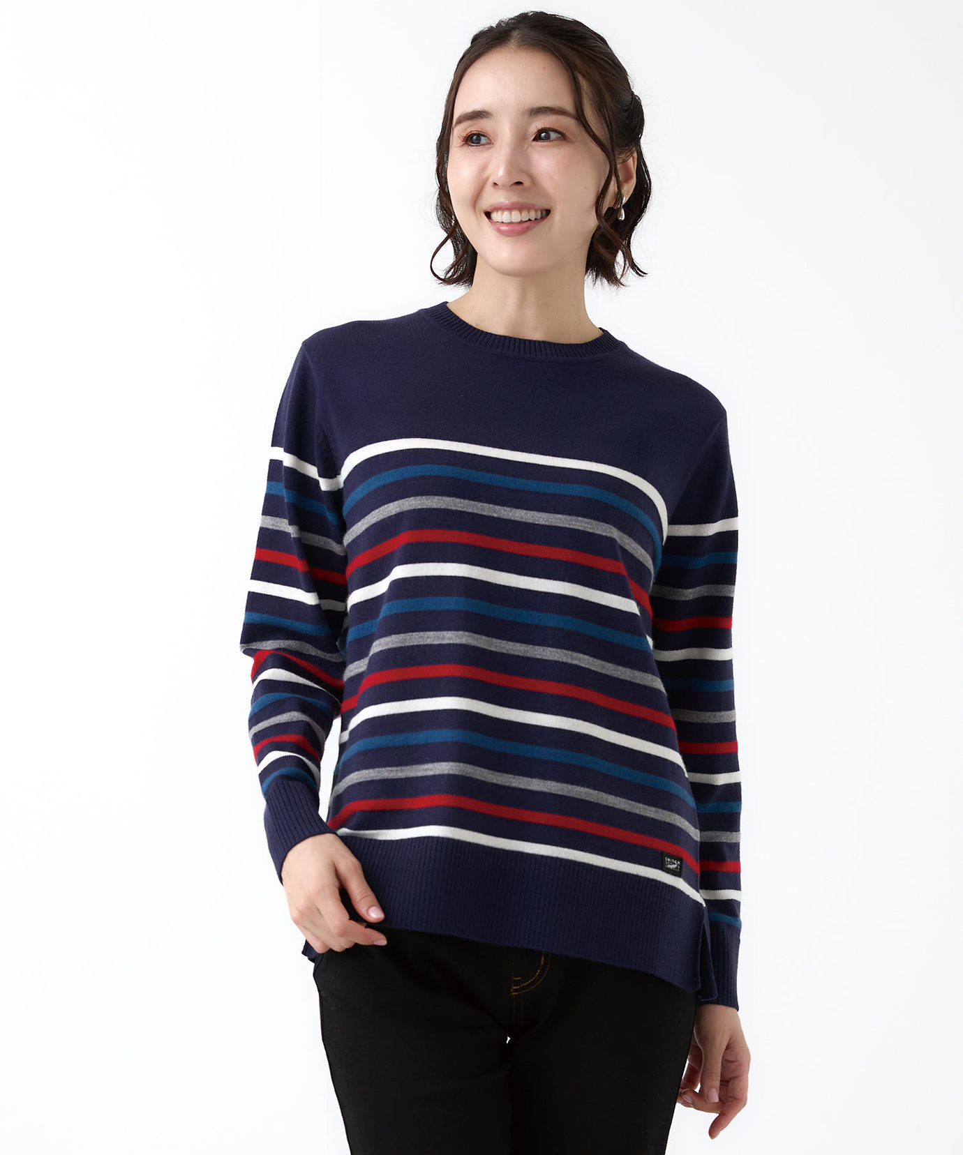 レディース ウールブレンド パネルボーダー柄 ニット【手洗いOK】通販