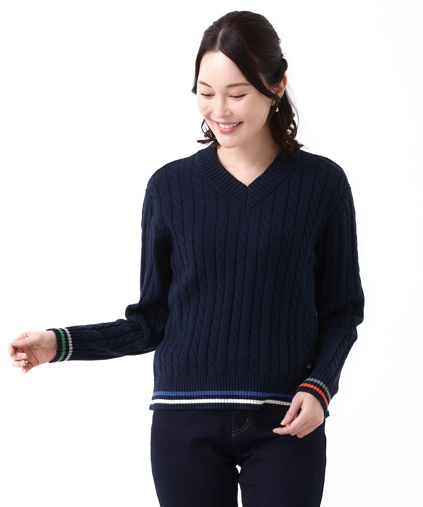レディース ウールブレンド ケーブル Vネック ニット通販 [2003-58306