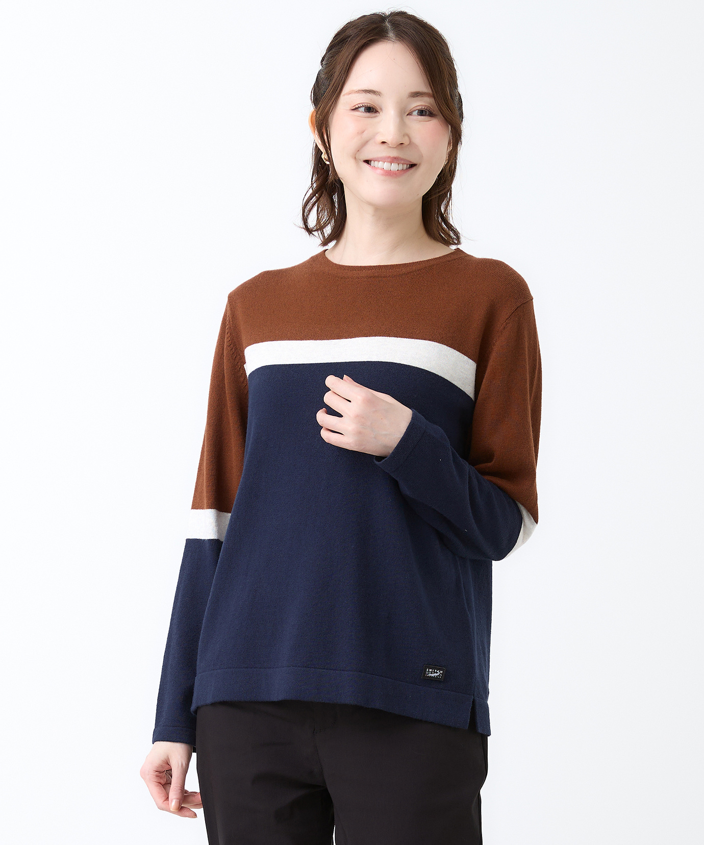 レディース カシミヤブレンド 配色ボーダー ニット 【手洗いOK】通販