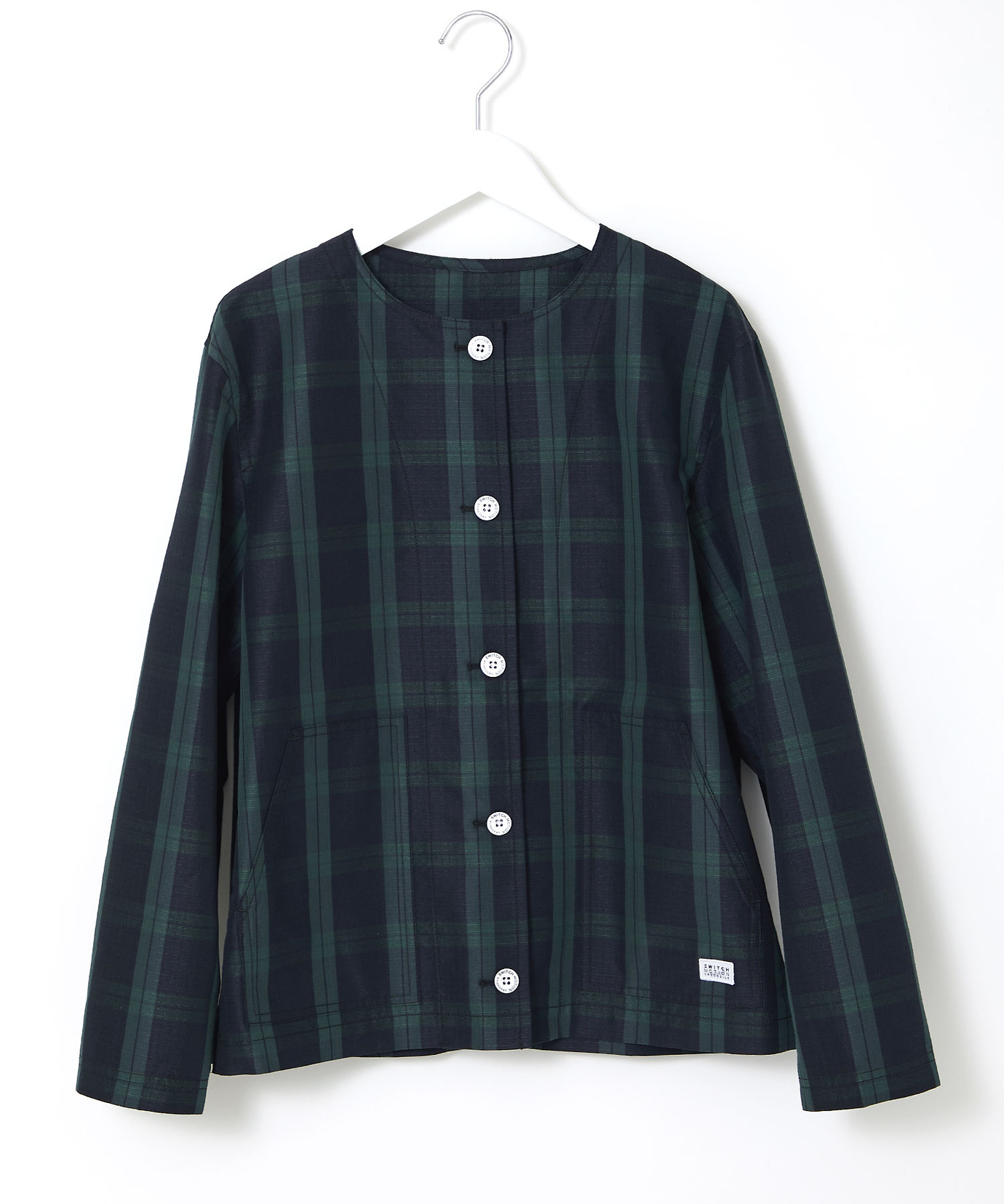 レディース チェック柄 ノーカラー ジャケット 【手洗いOK】通販 [2004