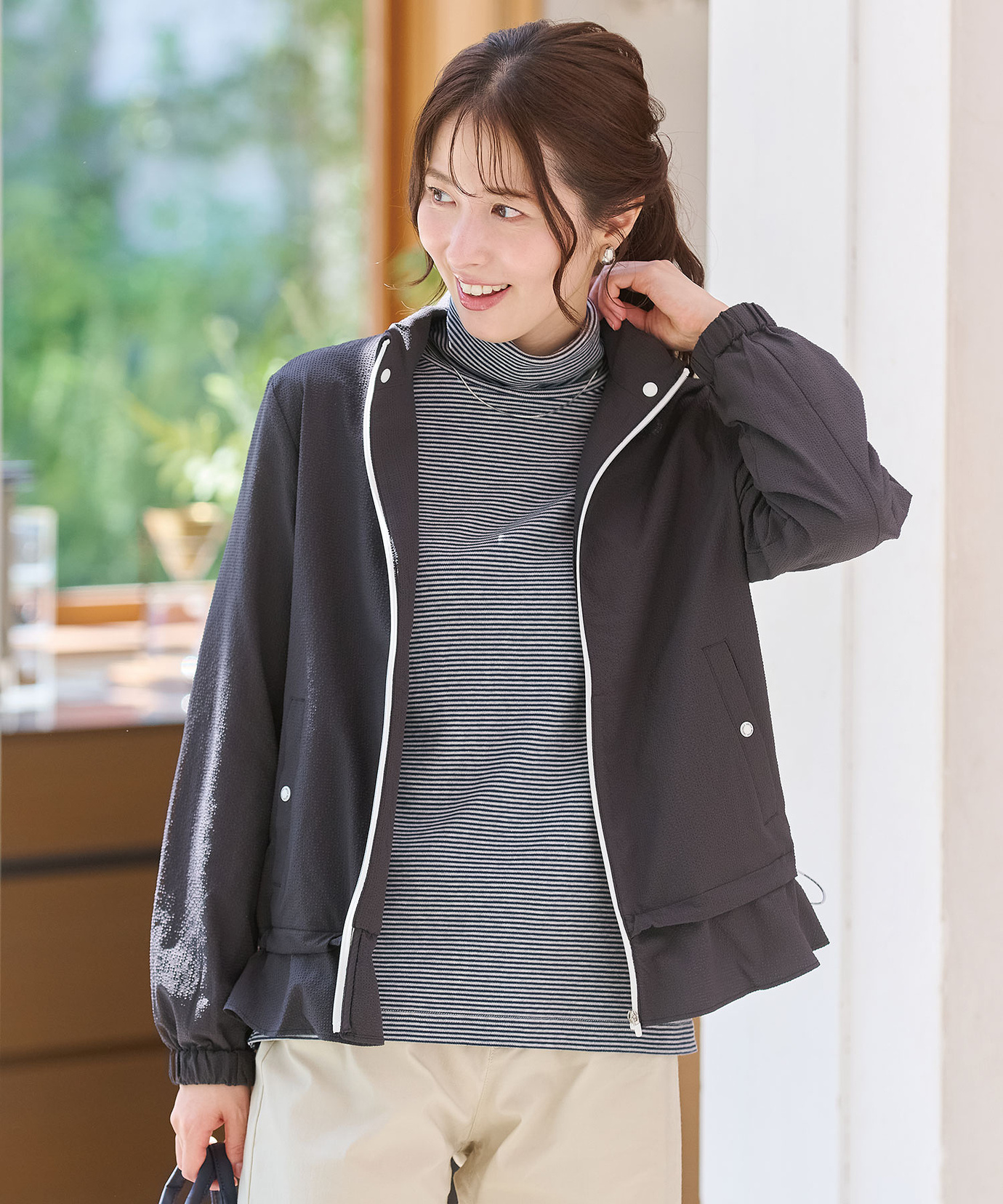 【美品】 ：ナイロン切替ニットブルゾン ダンボールニット×ナイロン切り替えブルゾン ATSURO TAYAMA｜クロス