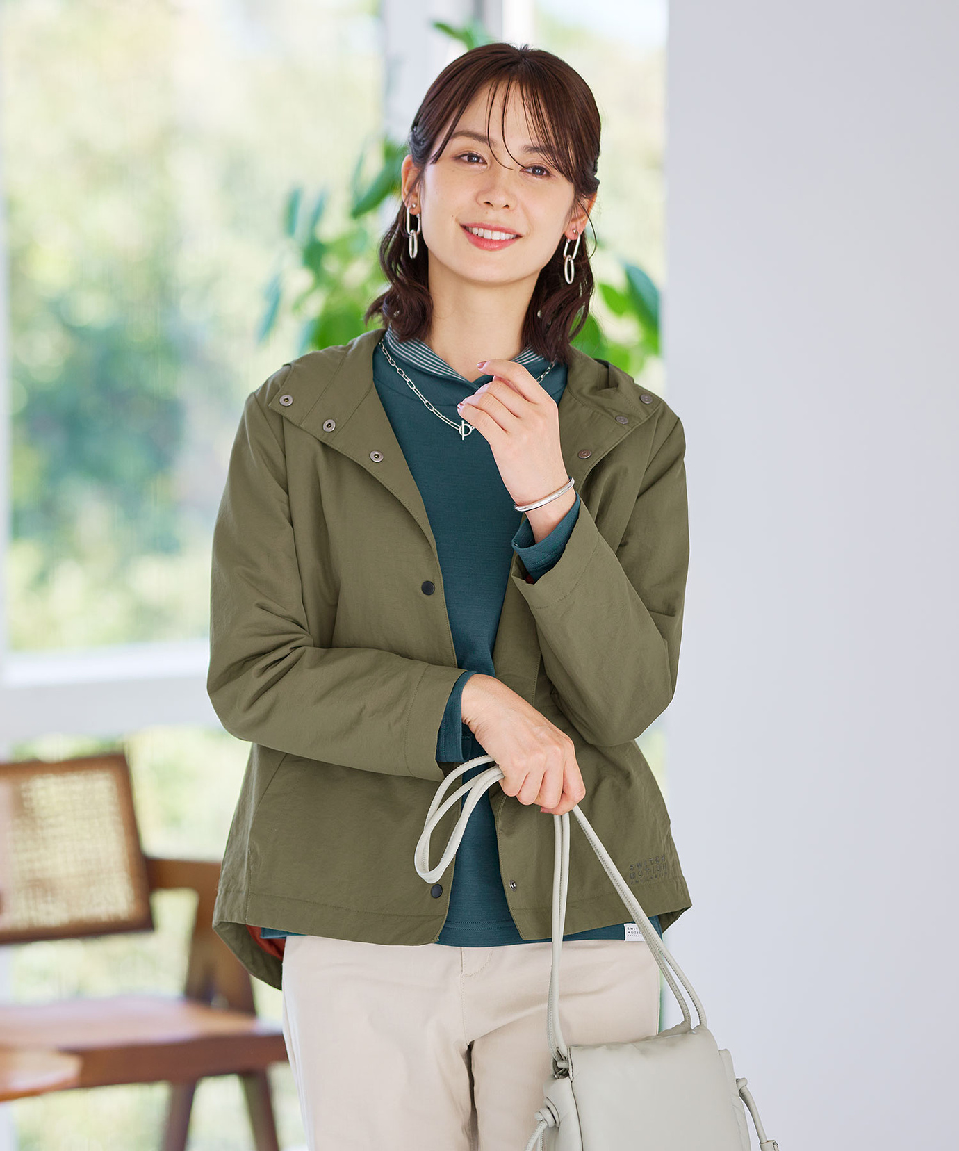 レディース フード付き ドットボタン デザインジャケット通販 [2004