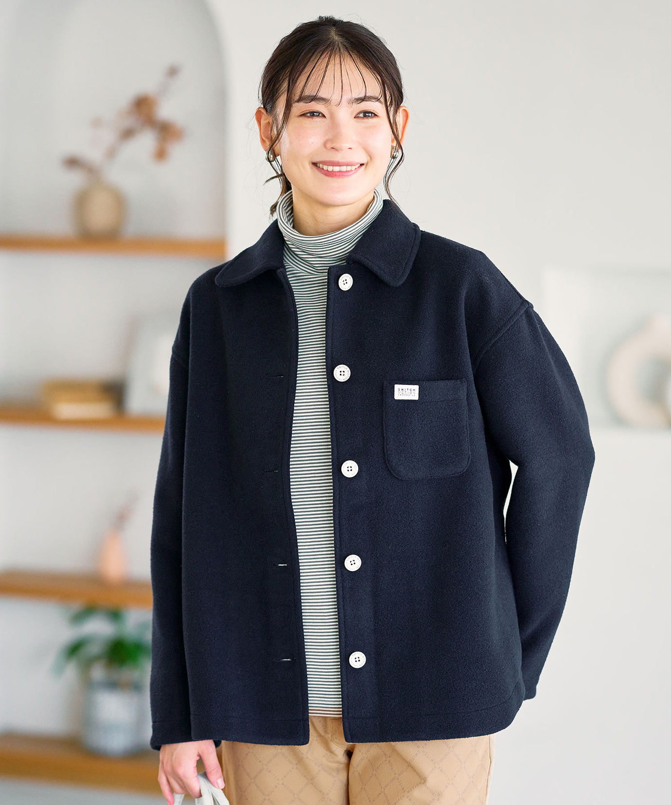 calico 手織りシープウール　ジャケット CALICO キャリコ 手織シープ ウールコットンショートスタンドカラー