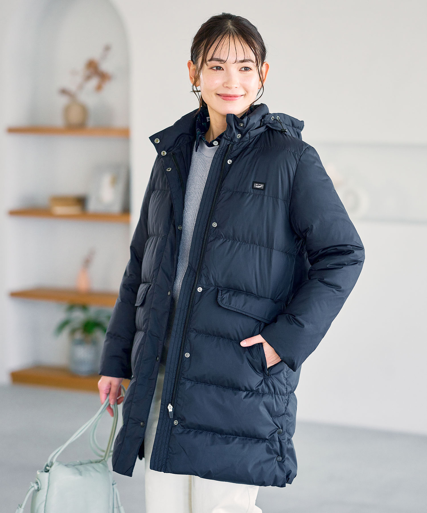 レディース ドットボタンデザイン ロング ダウン【撥水加工】通販