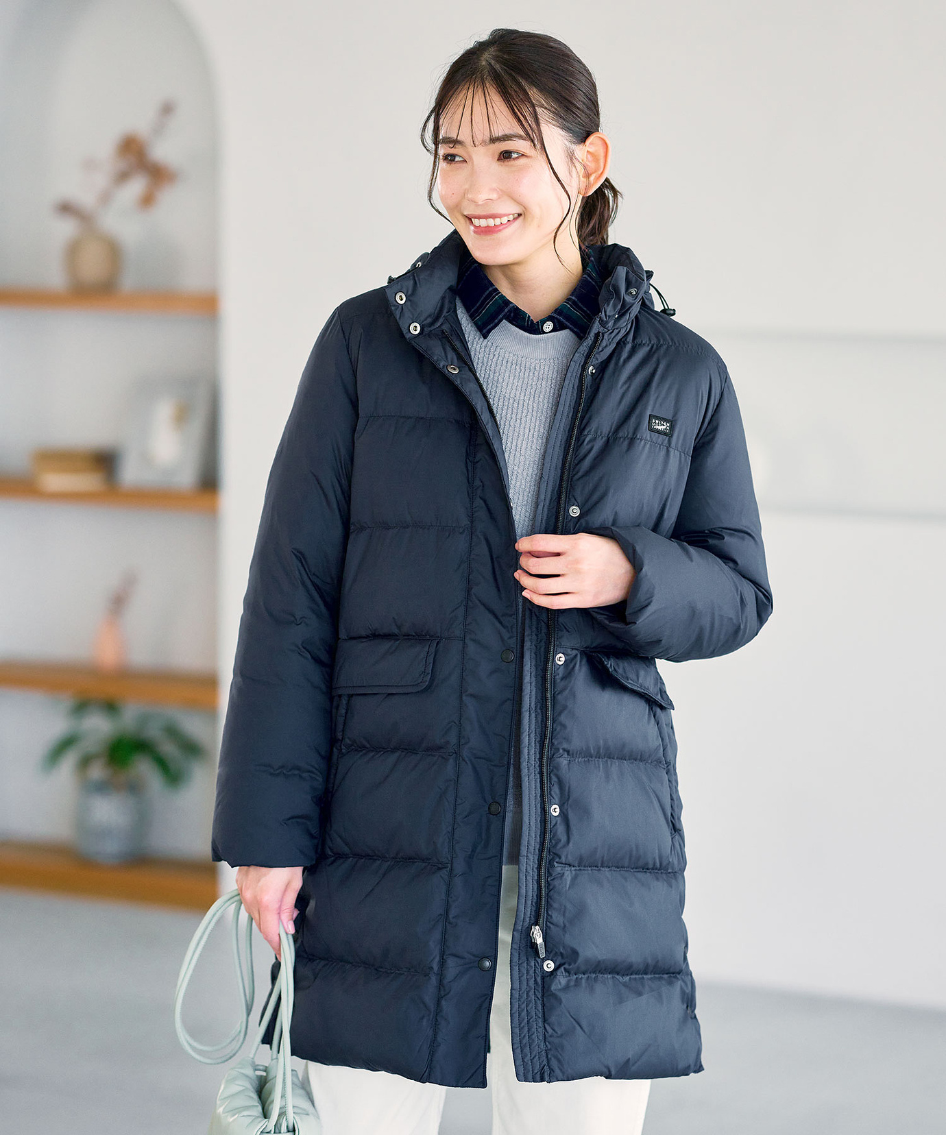 レディース ドットボタンデザイン ロング ダウン【撥水加工】通販