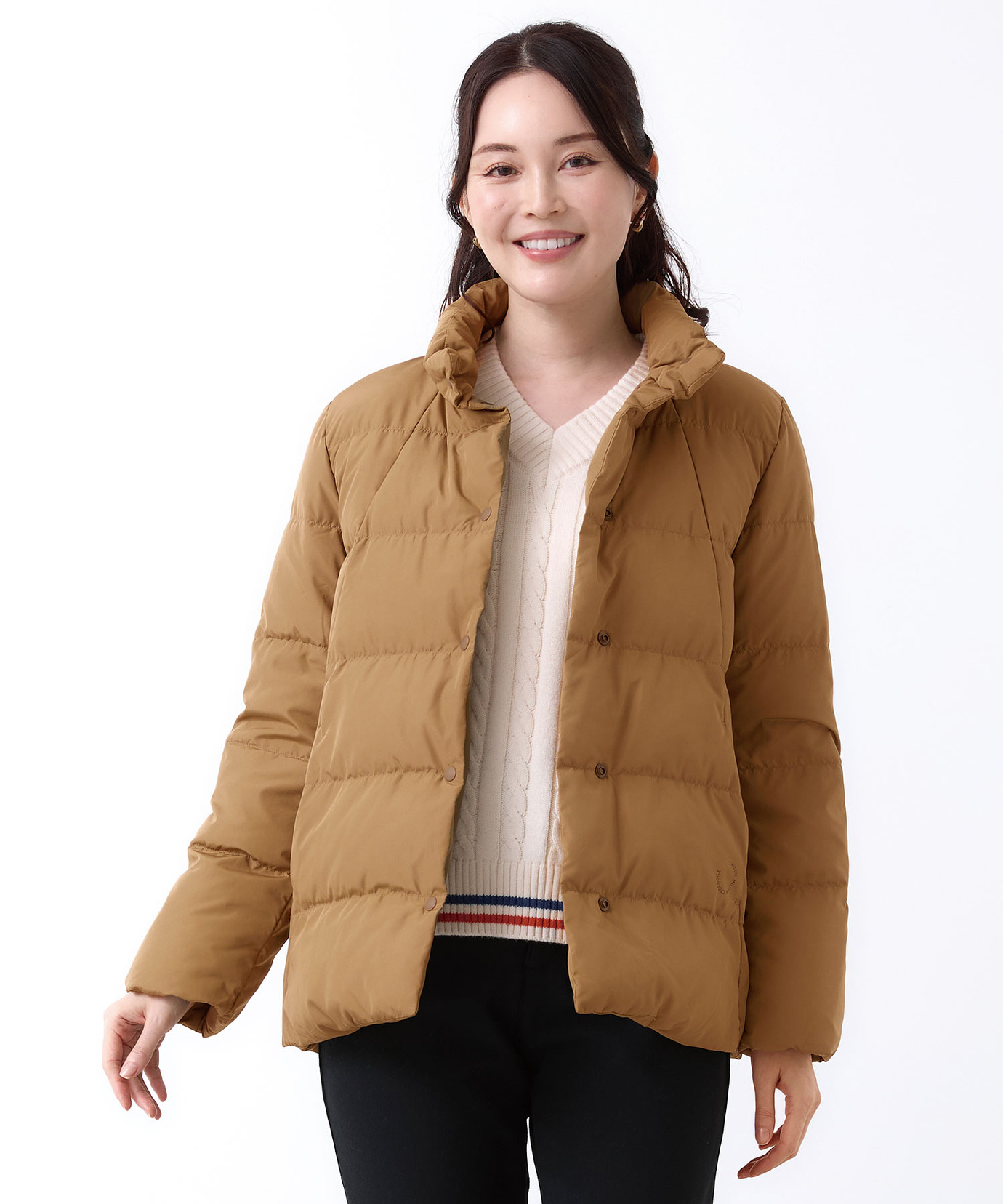 ❤️【新品・未使用】  ダウンジャケット ベージュ S 女性 レディース スタンドカラー ダウンジャケット通販 [2004-58400