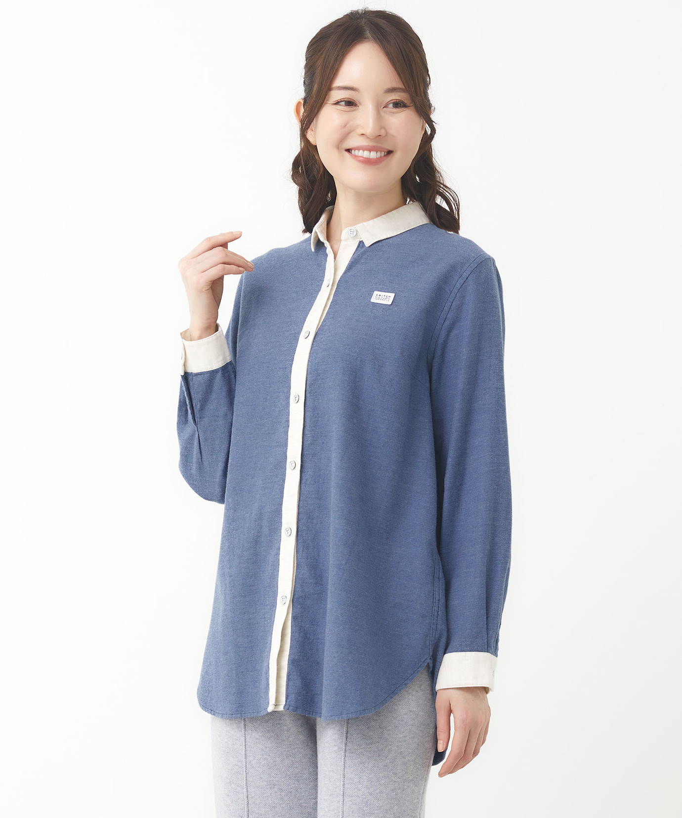 レディース フランネル 襟配色 チュニック通販 [2021-45703